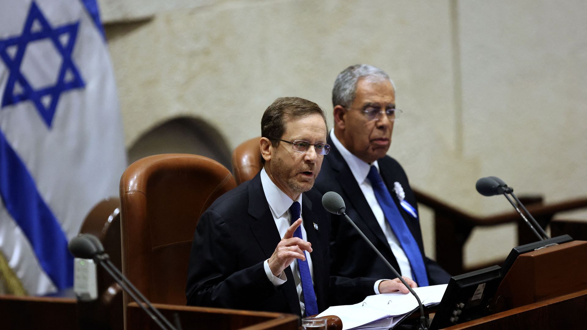 Israeli President Yitzhak Herzog speaks during the swearing in ceremony of the new Israeli governmentt at the Knesset (Israeli parliament) in Jerusalem, on November 15, 2022