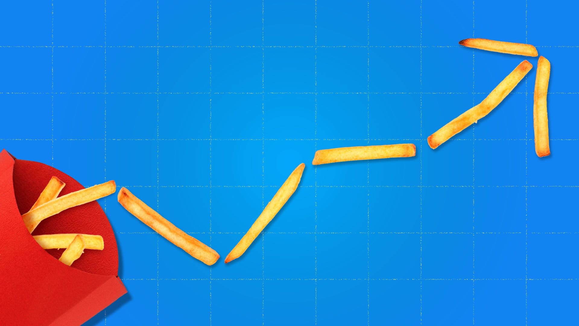 Illustration of fries forming an upward trending arrow.