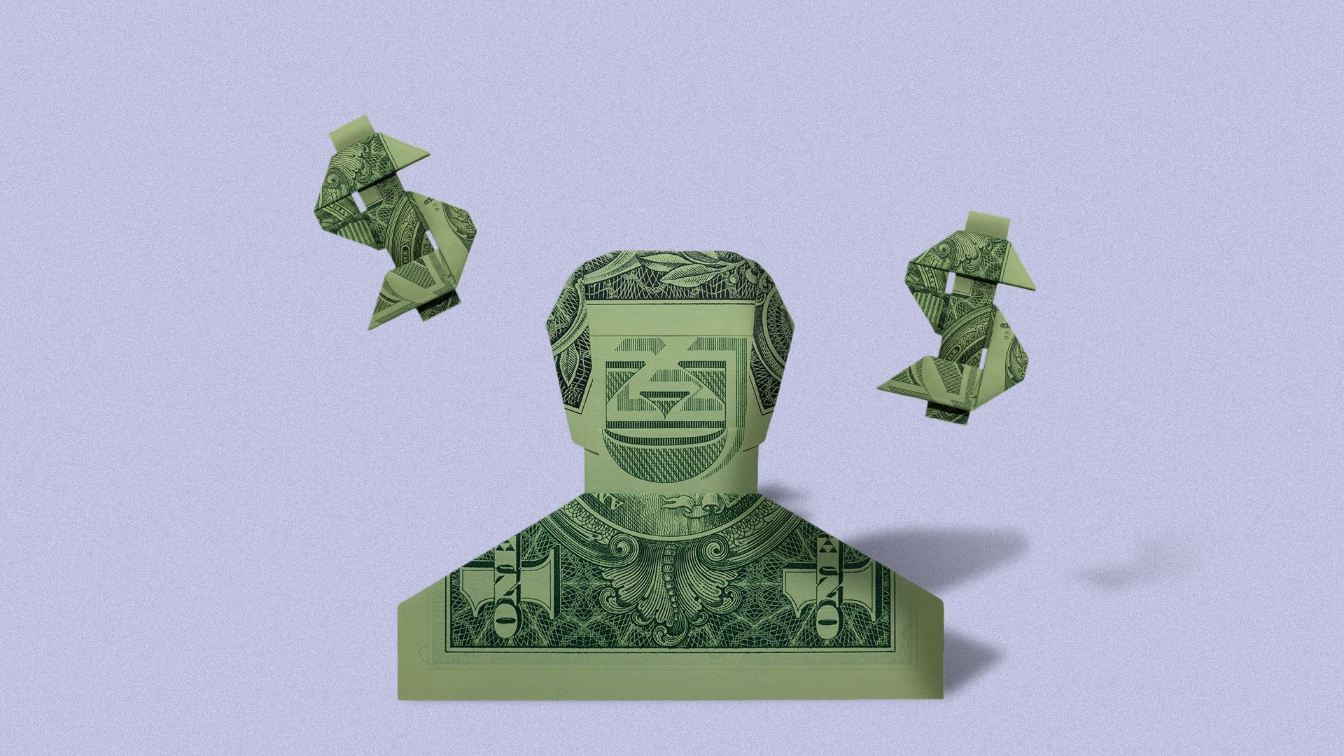Illustration of an origami man made from paper money.