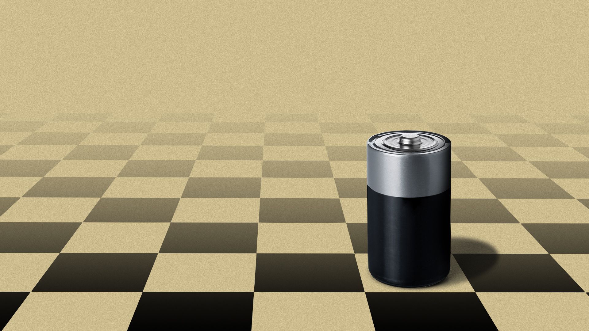 Illustration of a battery on a chess board as a playing piece.