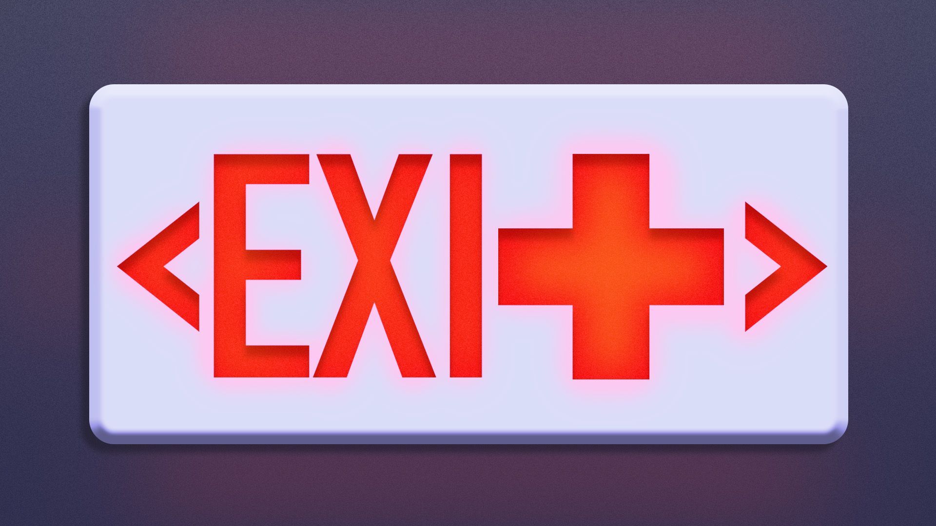 Illustration of an exit sign with a red cross replacing the "t"
