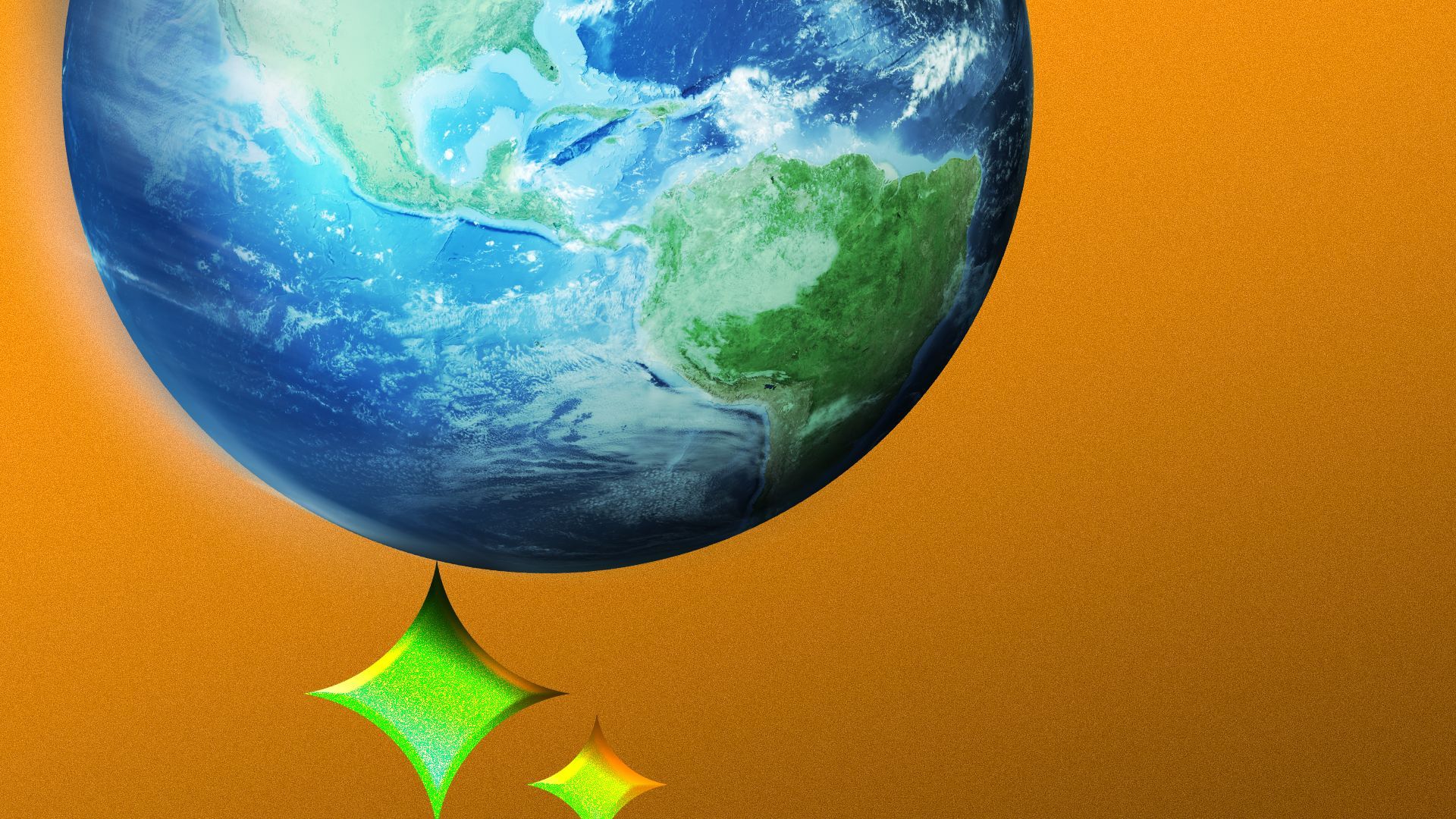 Illustration of the Earth balancing on the tip of an AI sparkle
