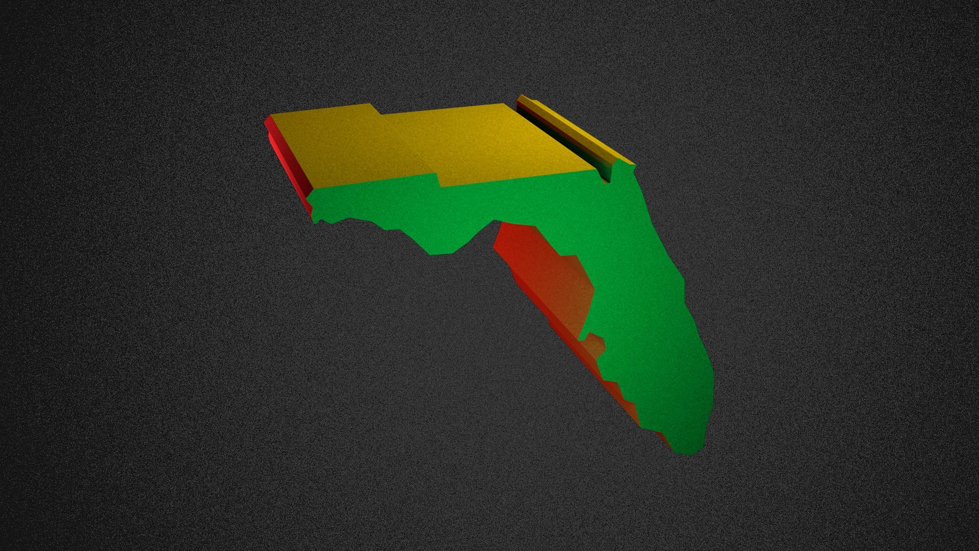 Illustration of the state of Florida lit by red, green and yellow lights.