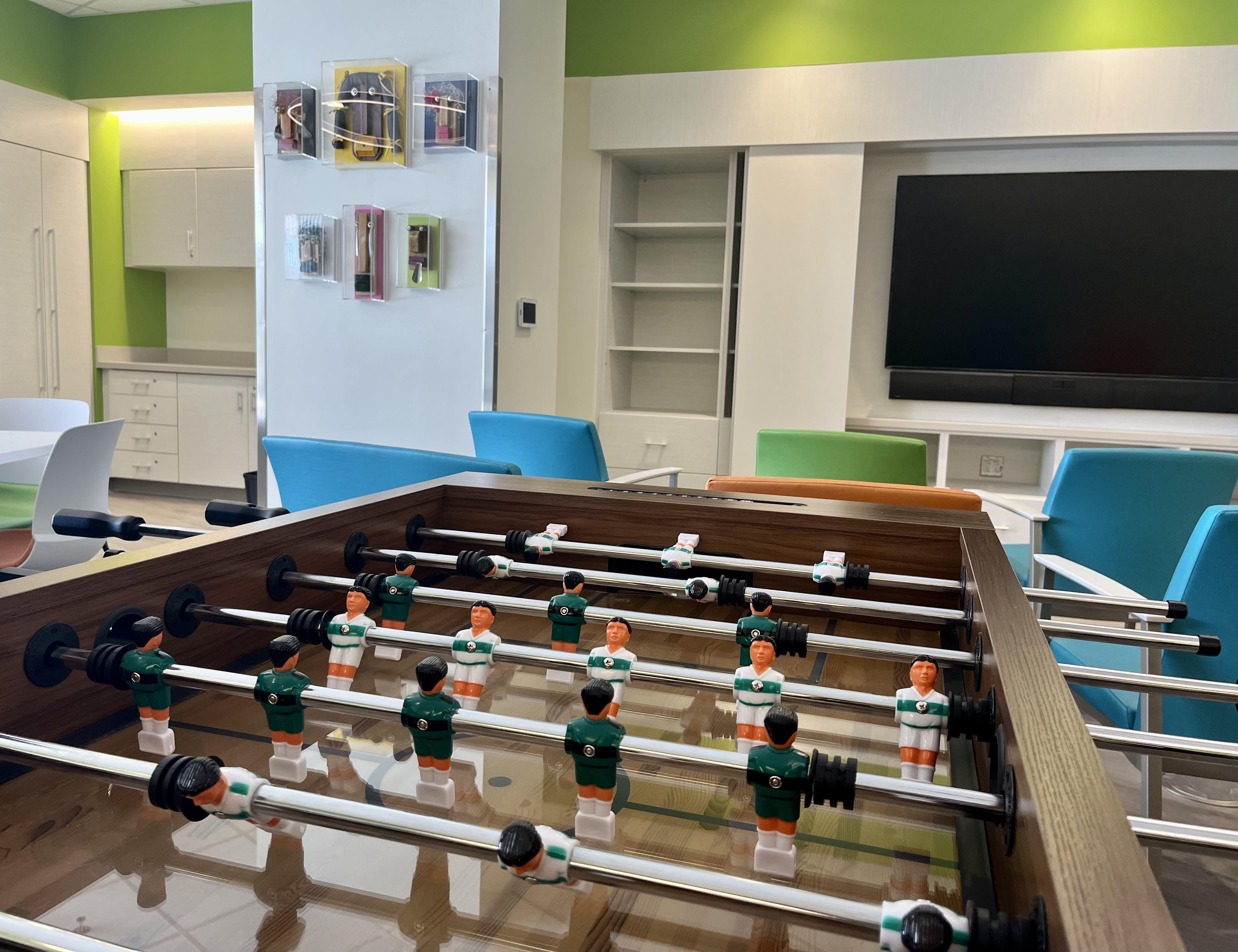 A fooseball table in a play room at the new hospital.