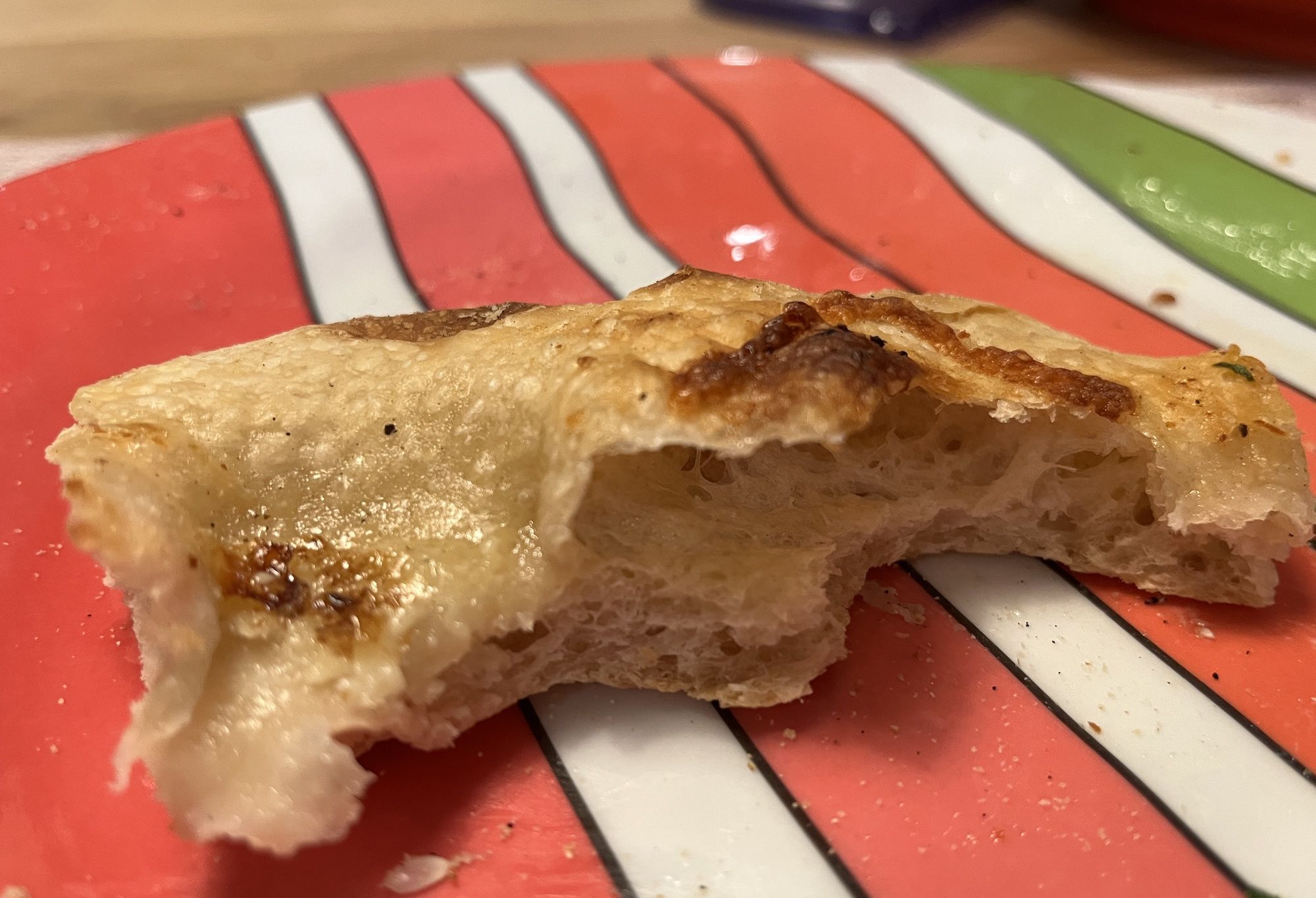 An up close of pizza crust.