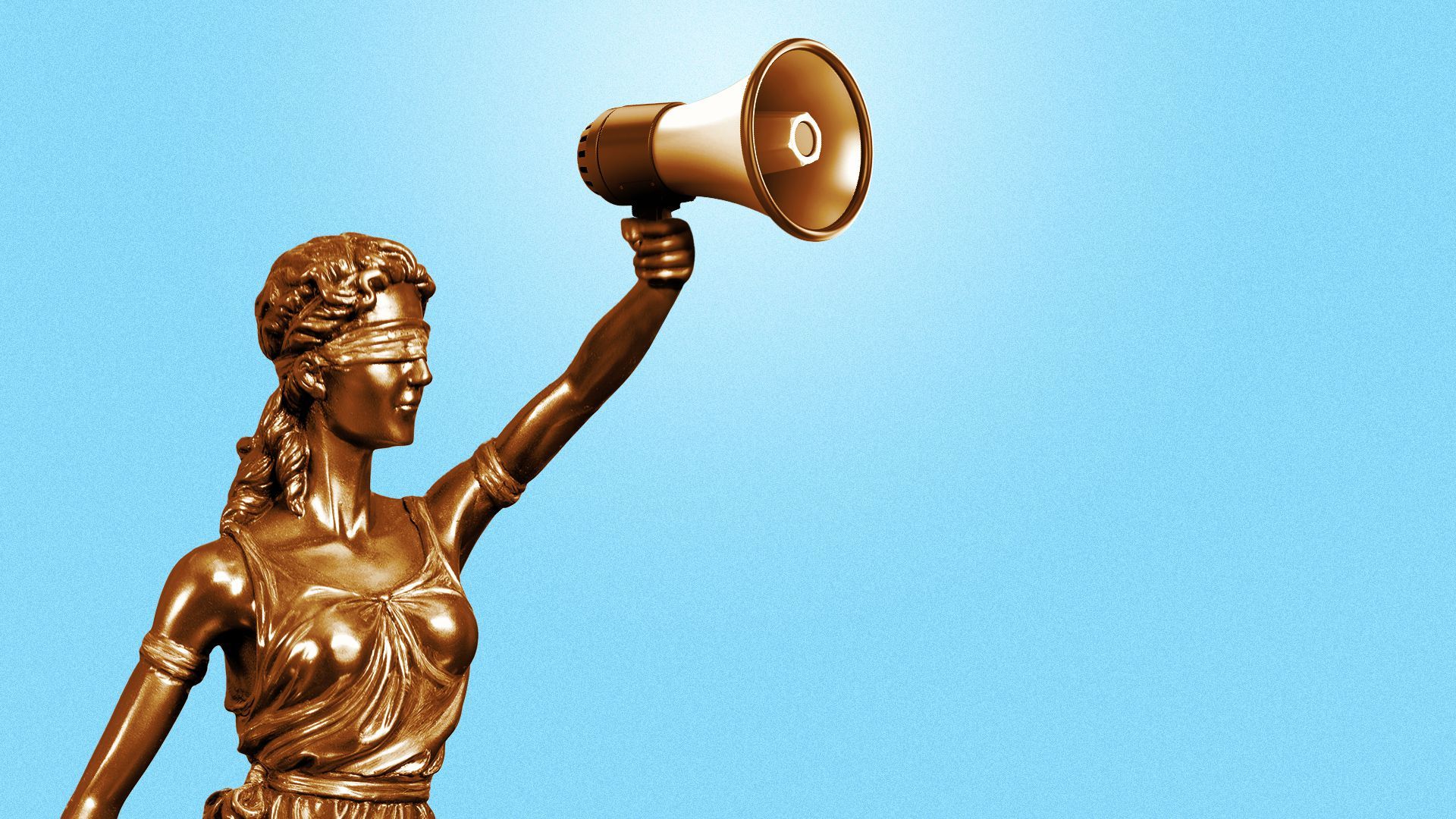 Illustration of Lady Justice holding a megaphone.