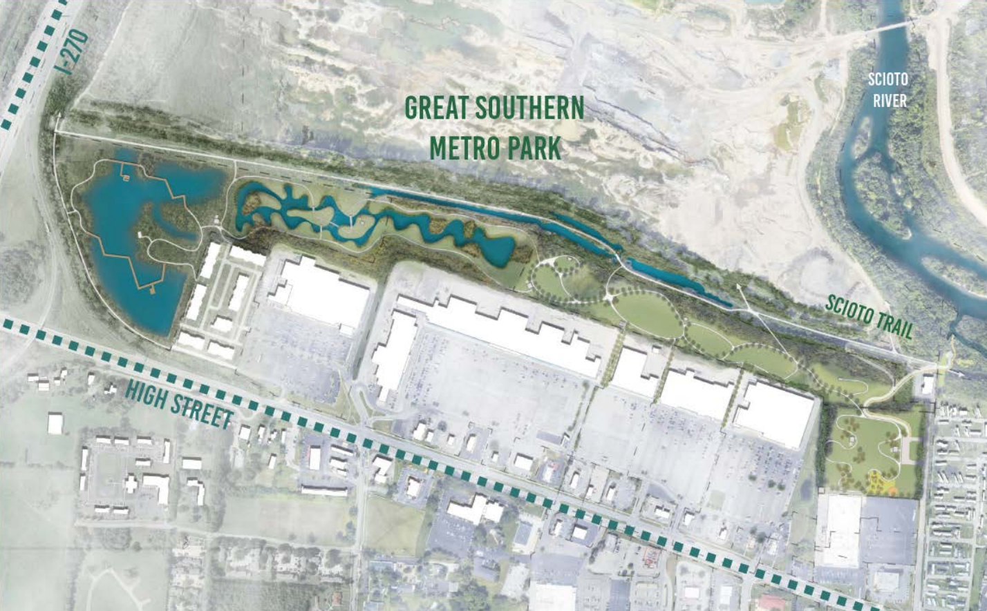 An overhead rendering of the future Great Southern Metro Park