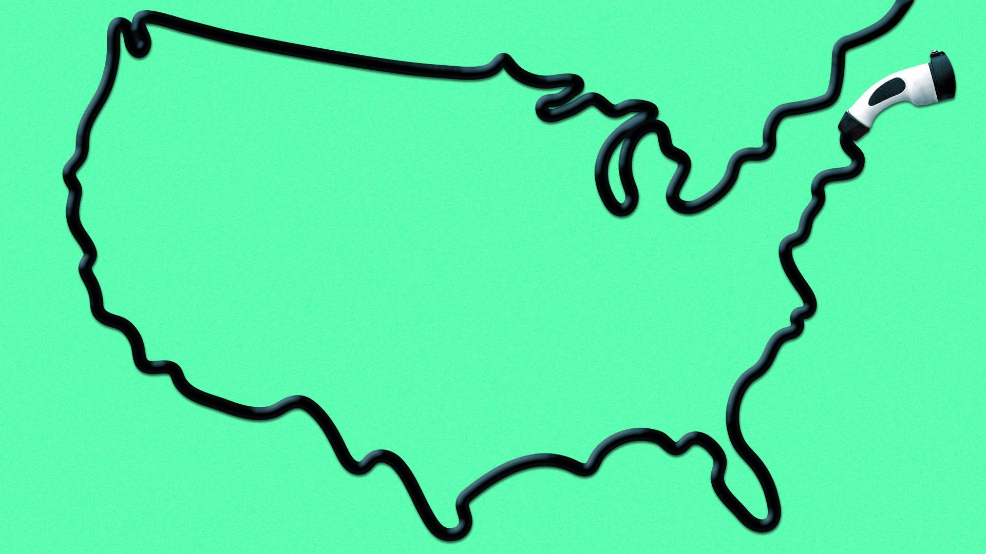 Illustration of an EV charger cord forming the outline of the continental US.