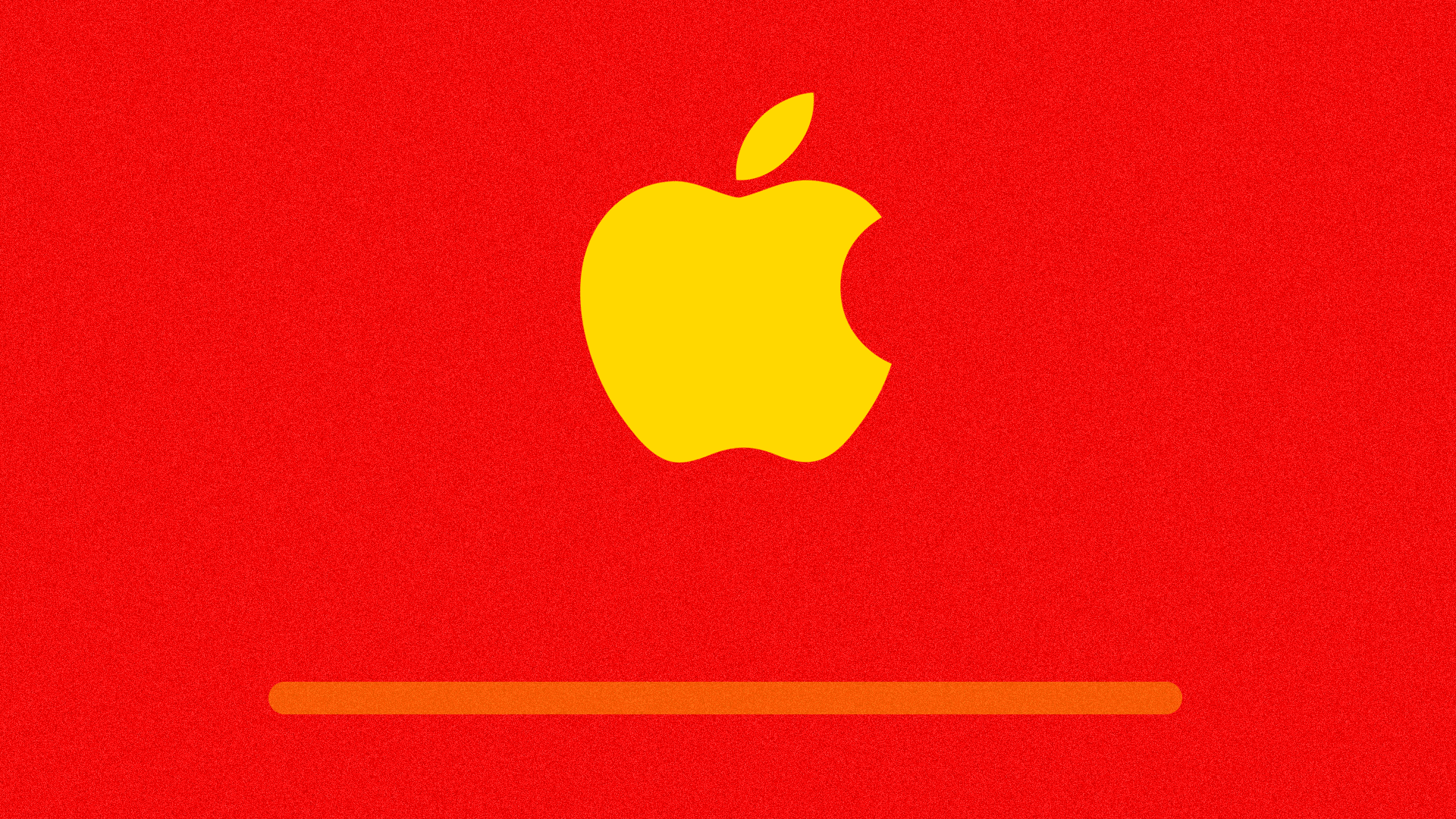 Animated GIF of Apple loading screen, in Chinese flag colors, not loading