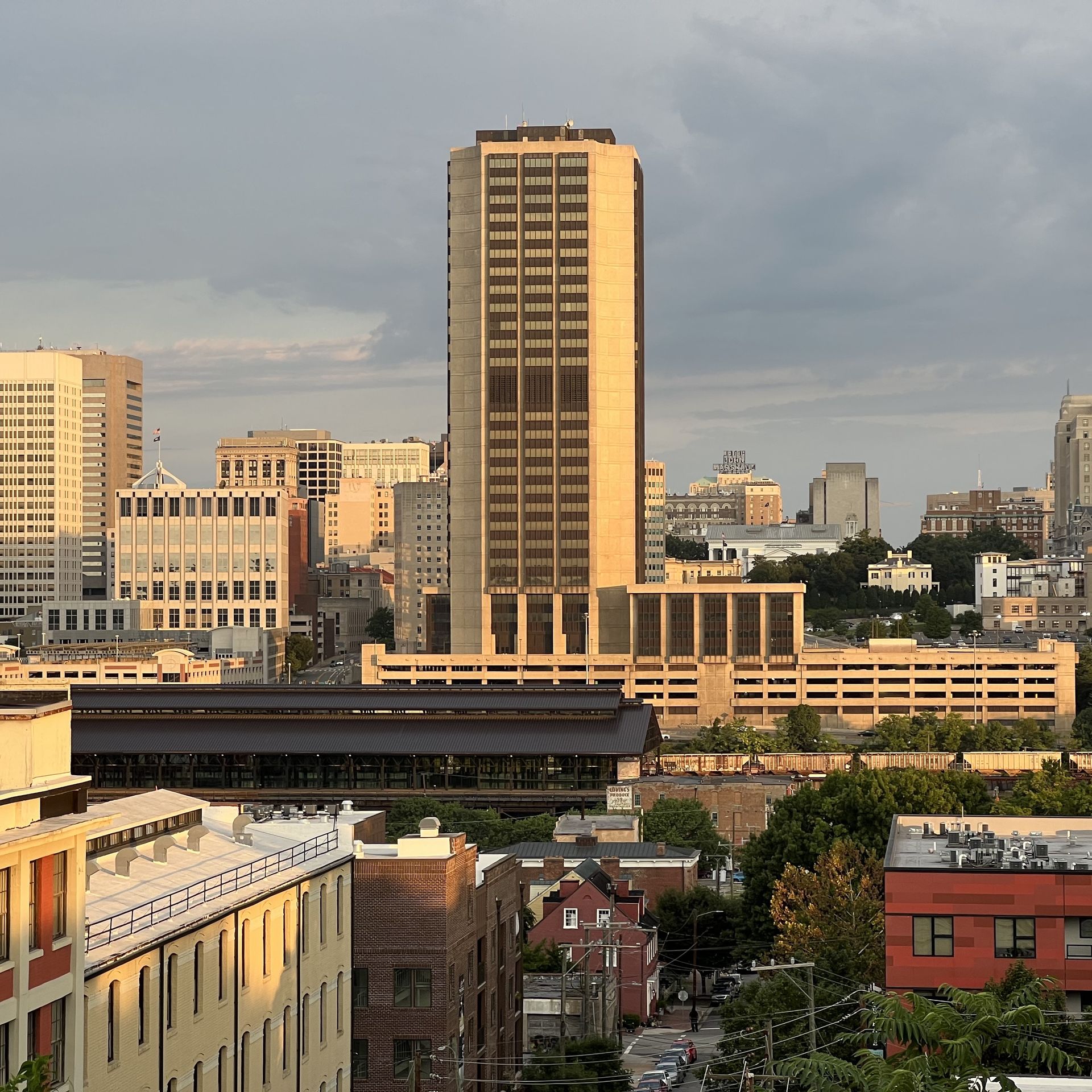 A photograph of the James Monroe building dominating Richmond's skyline.