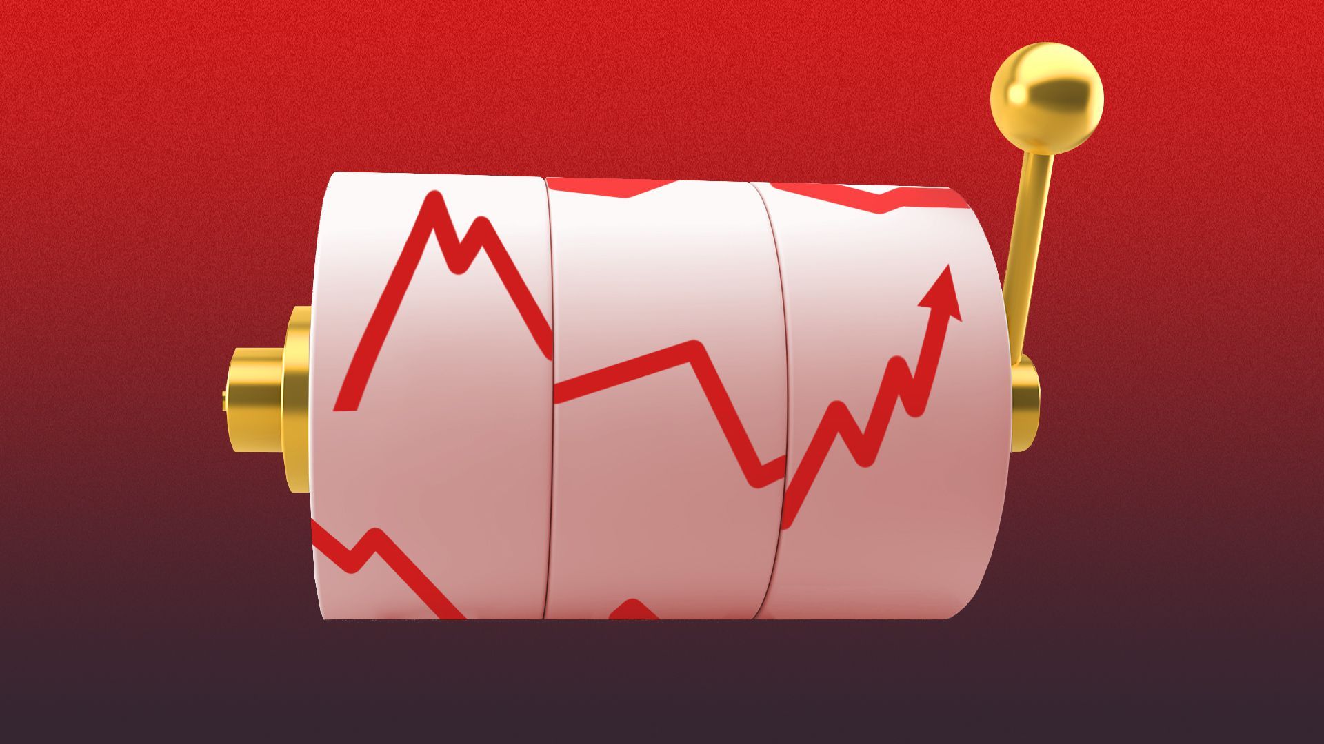 Illustration of a slot machine featuring a stock trend line