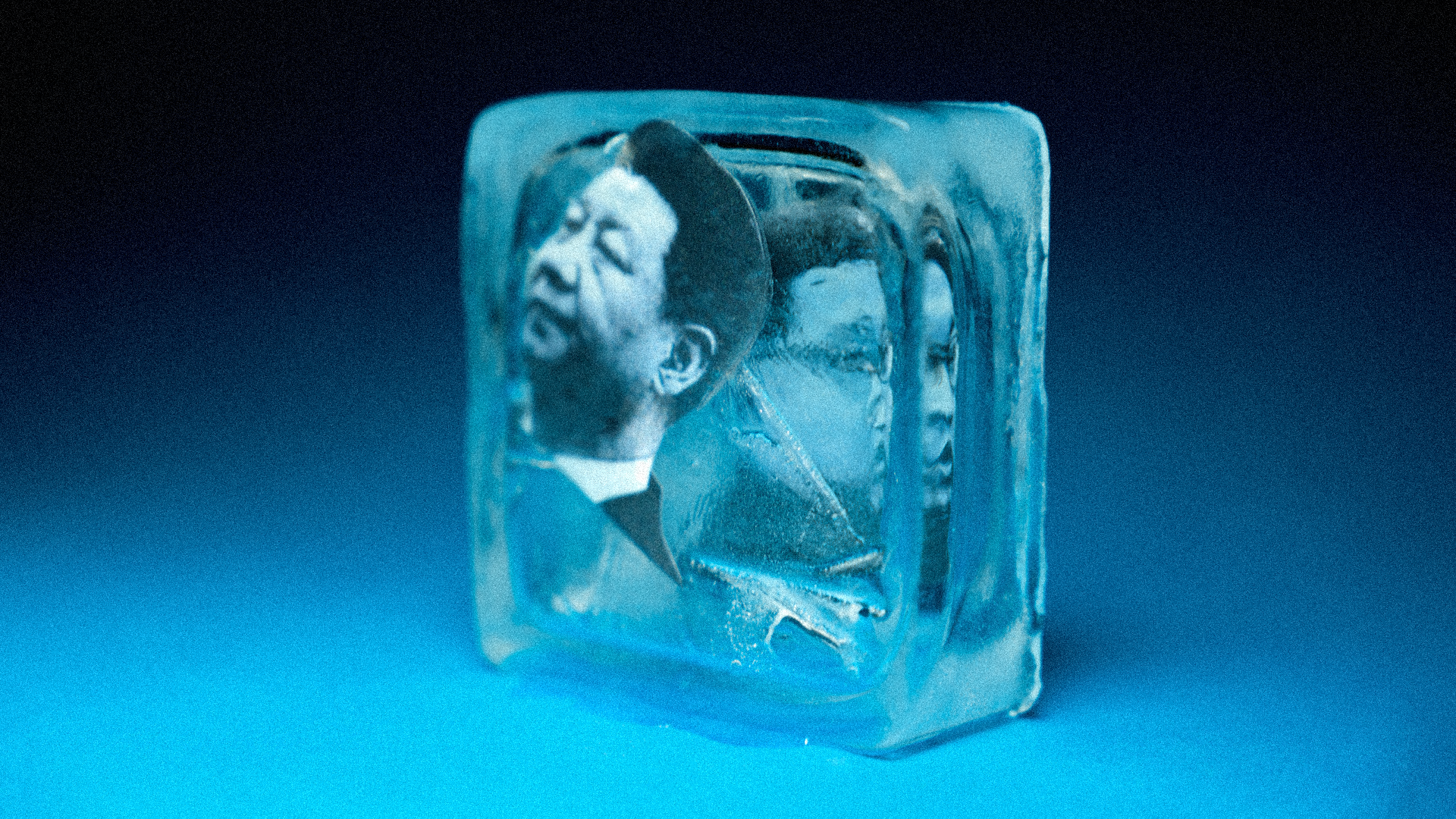 Illustration of an ice cube with both Chinese President Xi and North Korean leader Kim