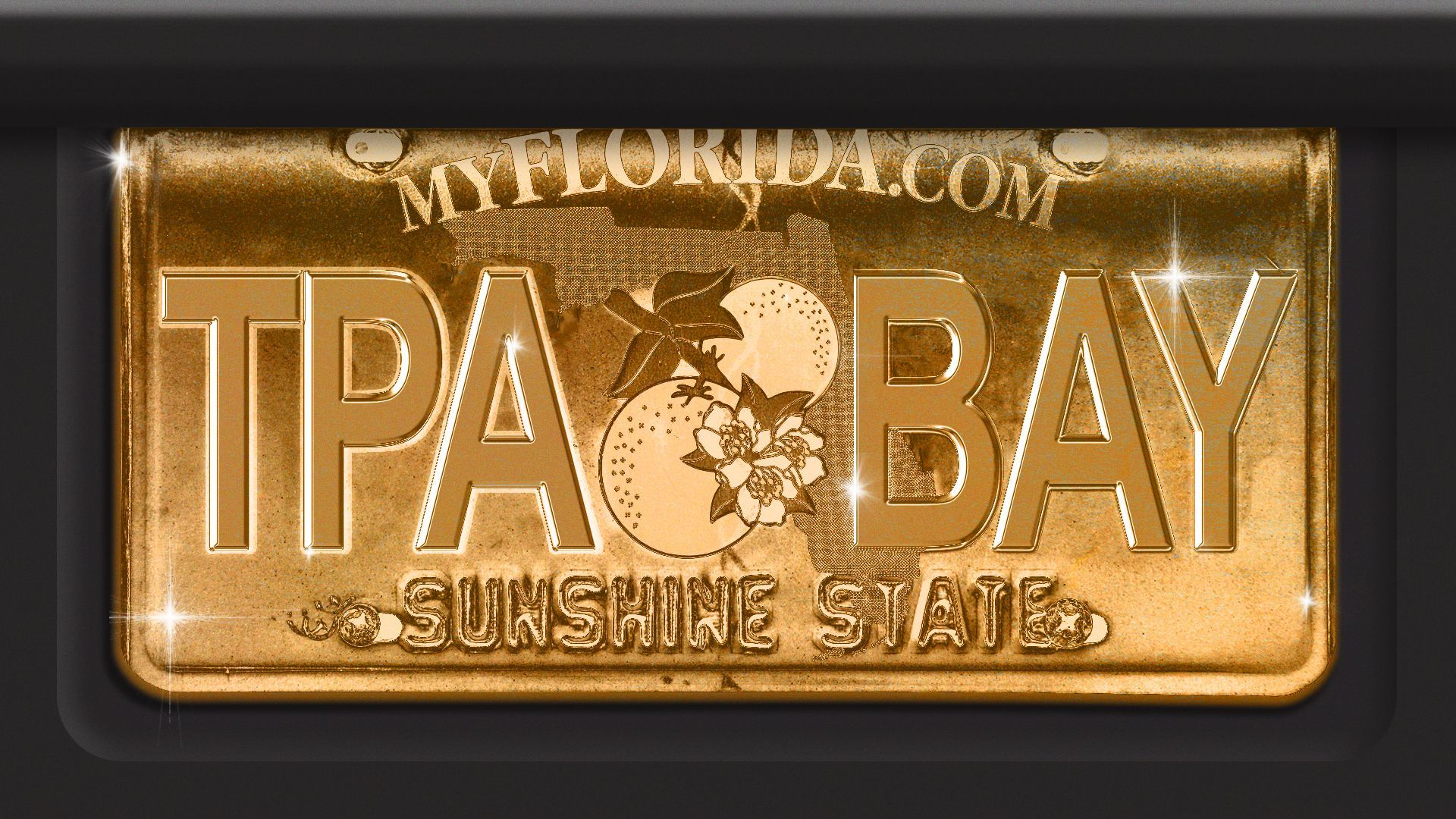 Illustration of a Florida license plate made out of gold.
