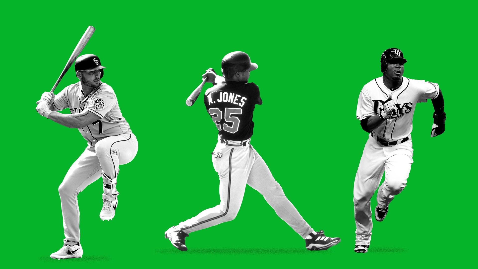 Photo Illustration of Andruw Jones, Carl Crawford, and Matt Holliday.