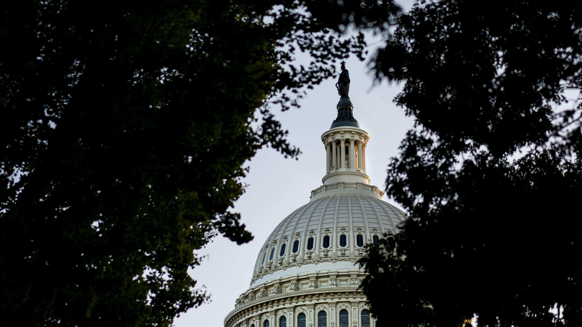 The sun sets on the US Capitol dome