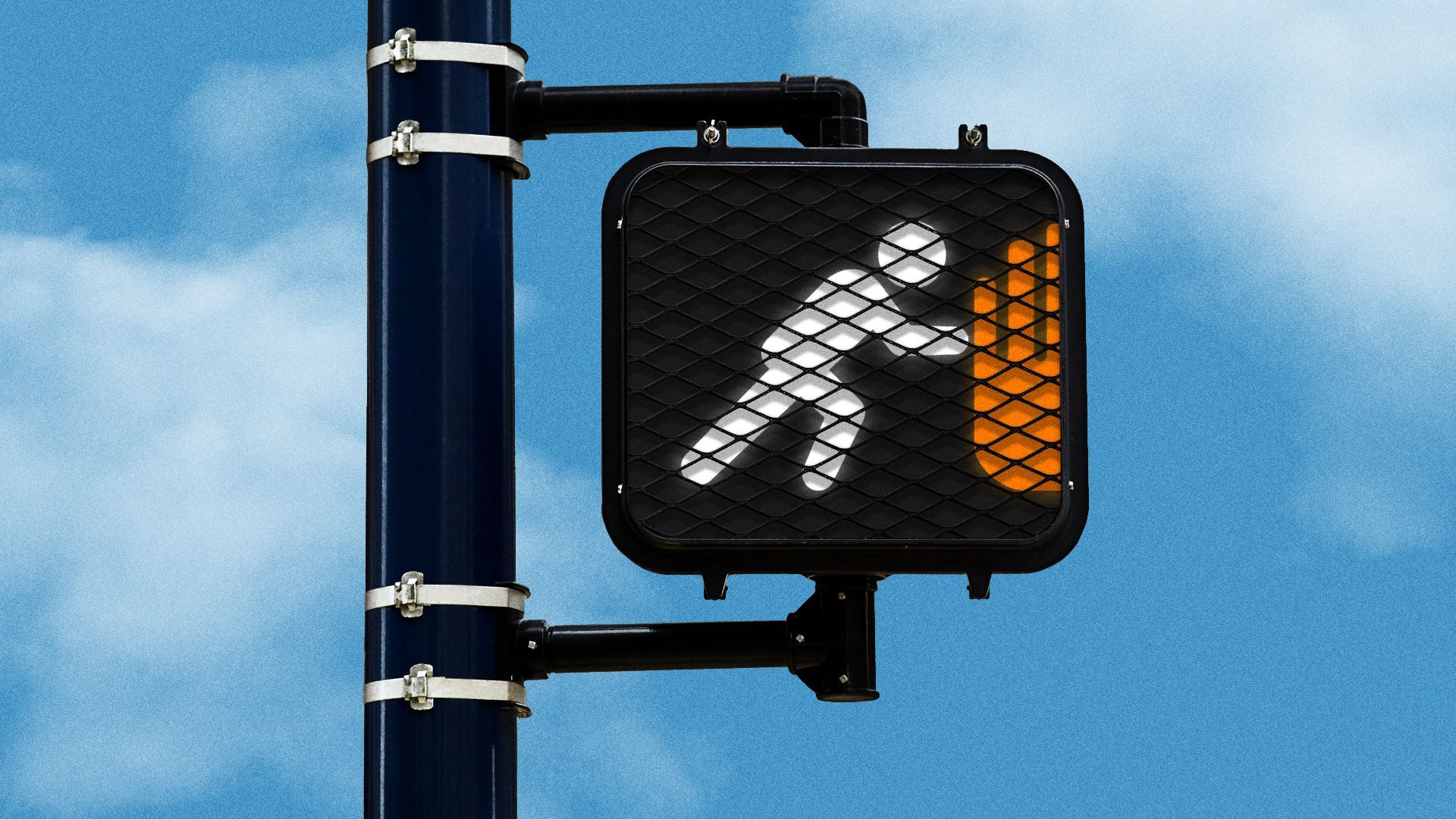 Illustration of a walking signal pushing the "do not walk" hand out of frame.