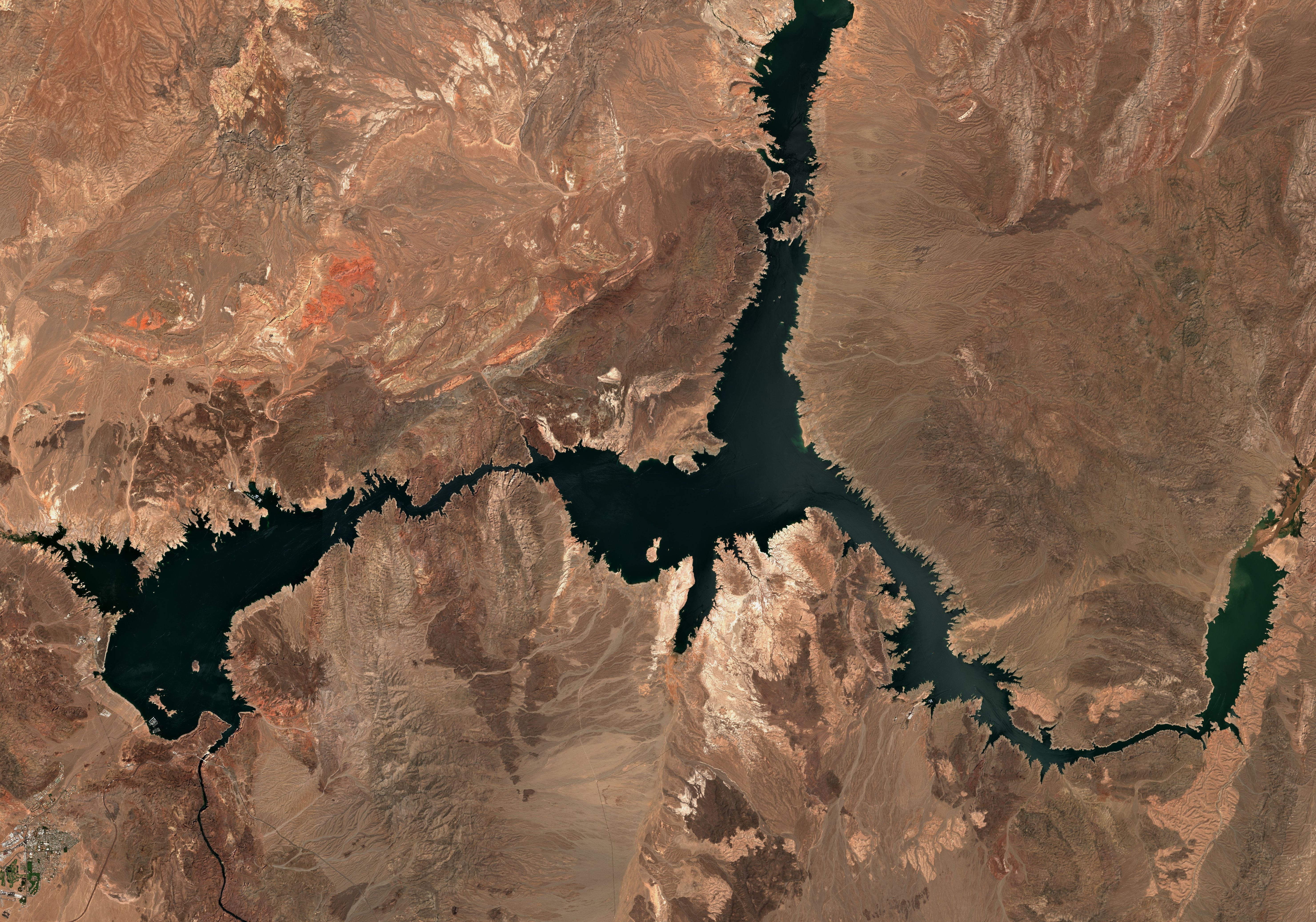 Lake Mead on the Colorado River, straddling the states of Nevada and Arizona on Aug. 8 2020