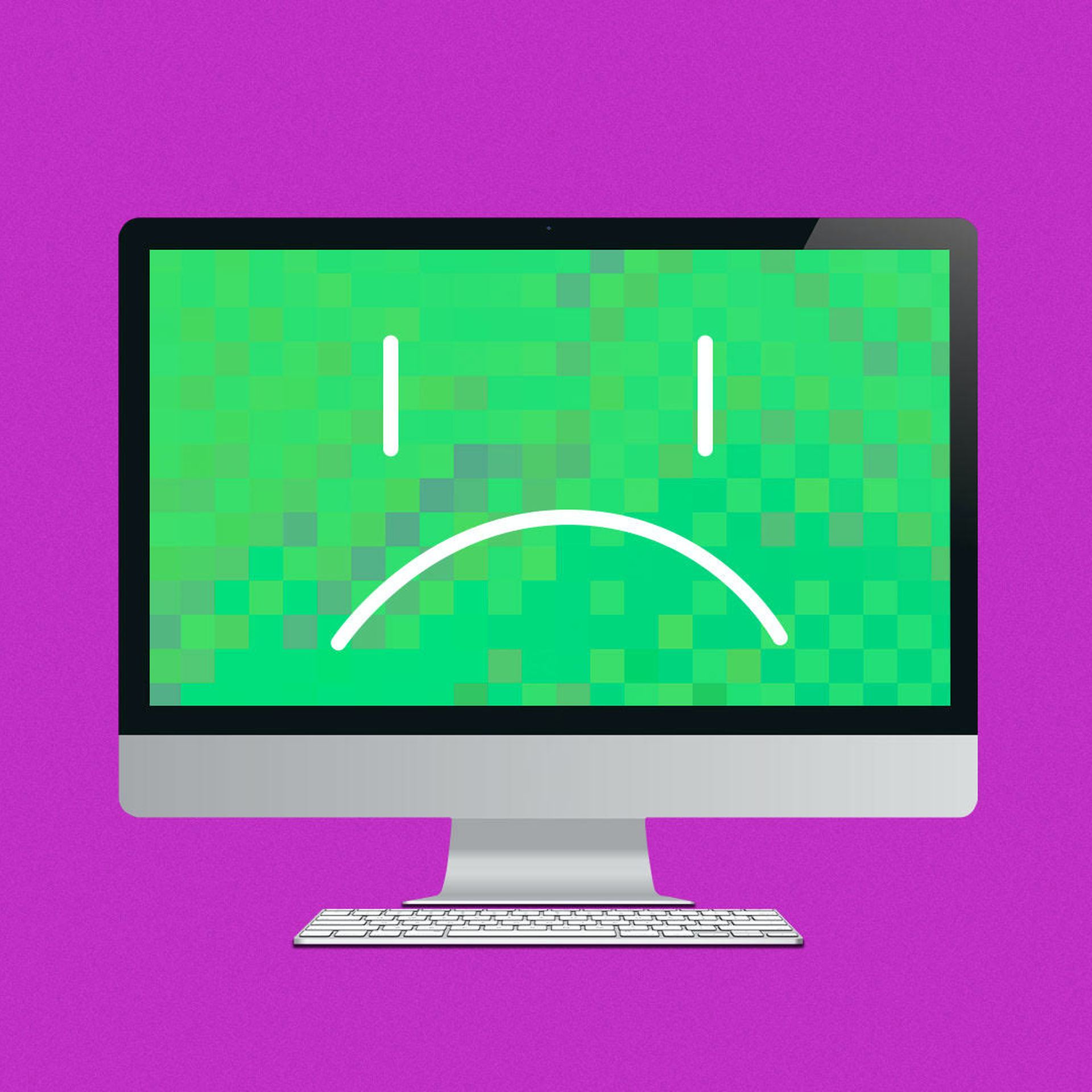 Illustration of a computer with a frowning face