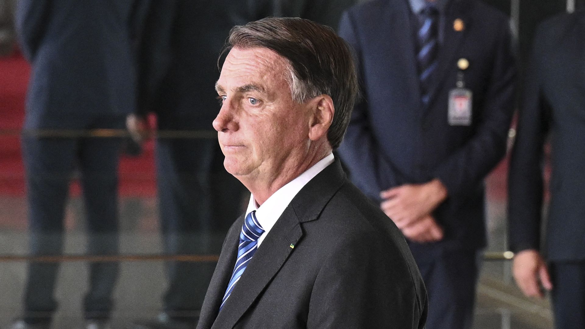 Brazilian President Jair Bolsonaro appears to make a statement for the first time since Sunday's presidential run-off election, at Alvorada Palace in Brasilia, on November 1.