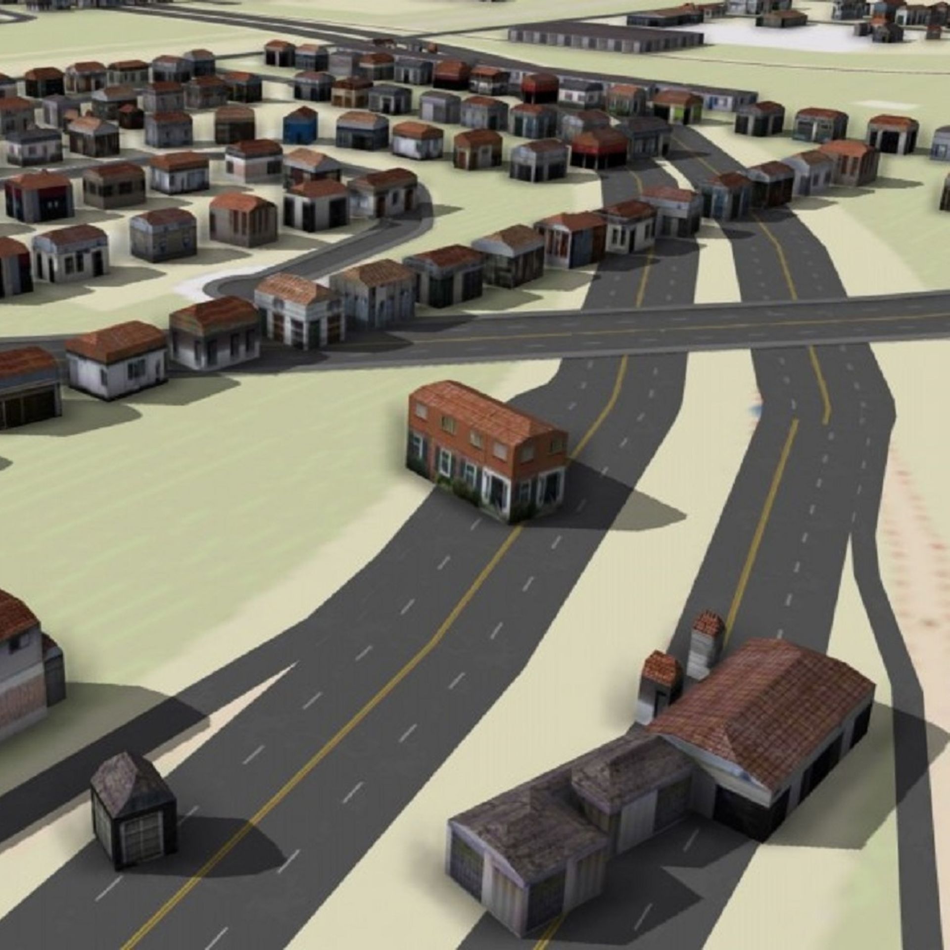A 3D rendering of former Columbus neighborhoods overlaid on top of modern highway locations. 