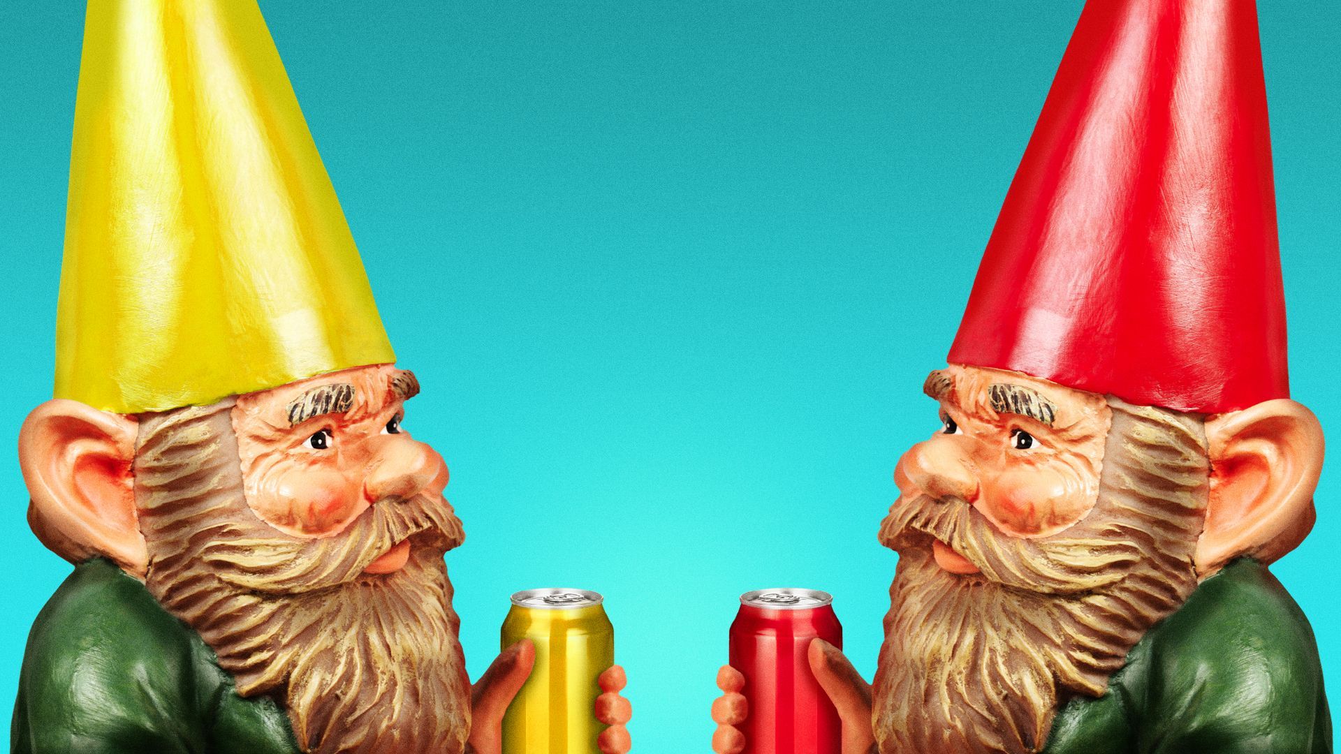 Illustration of two garden gnomes toasting each other.