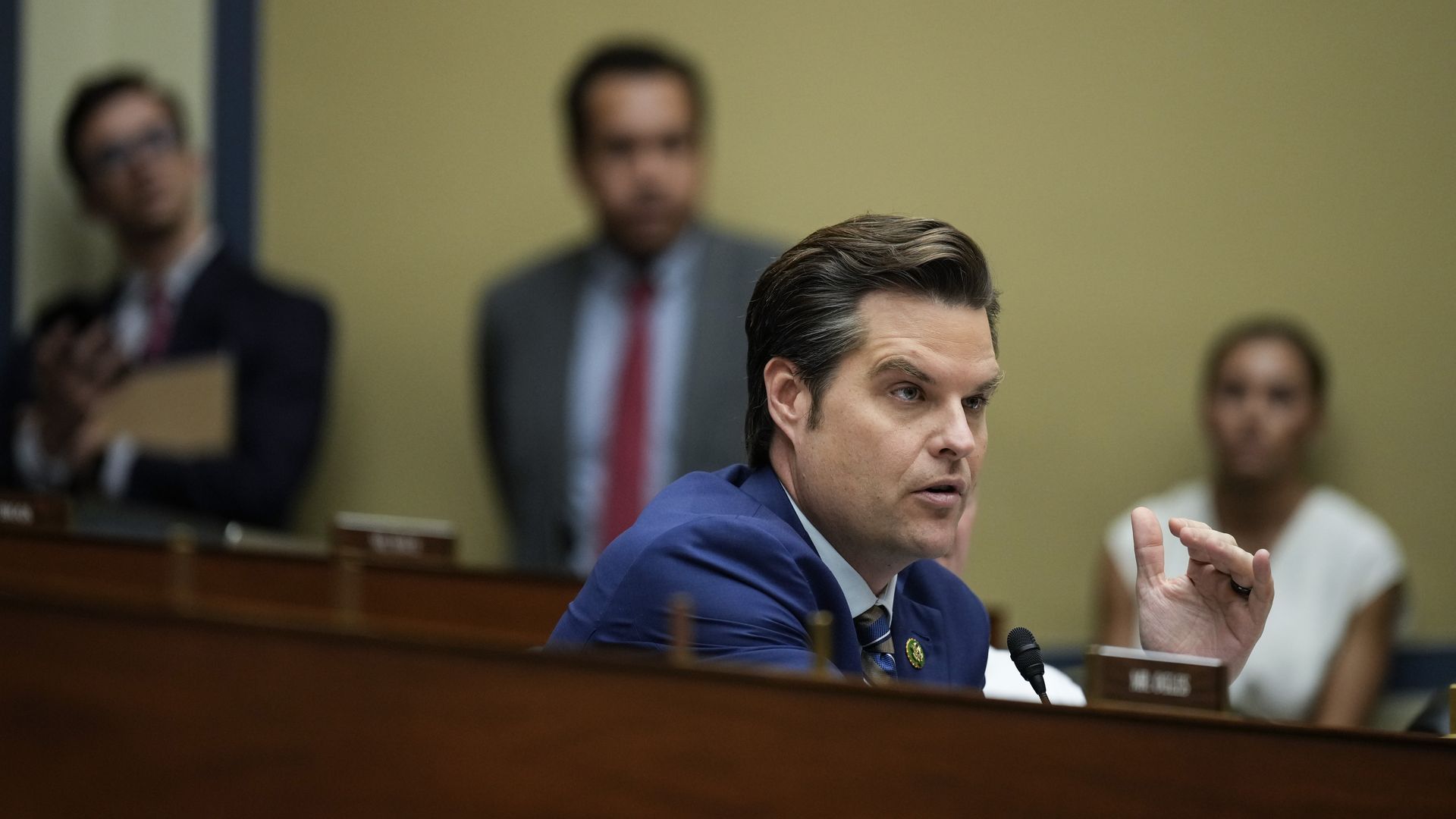 Gaetz speaks at a Congressional hearing 