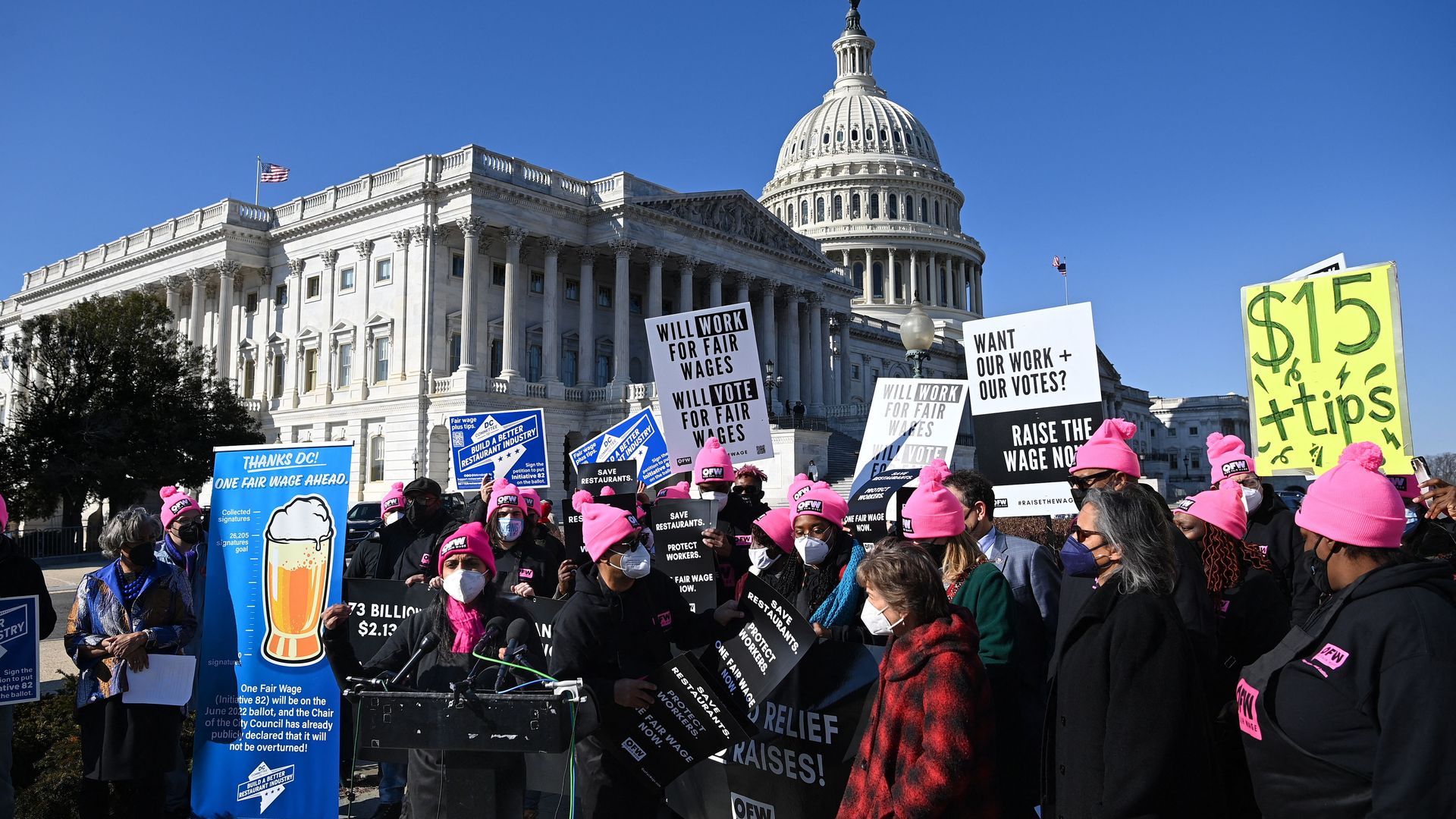 A group of One Fair Wage protesters out the Capitol Building