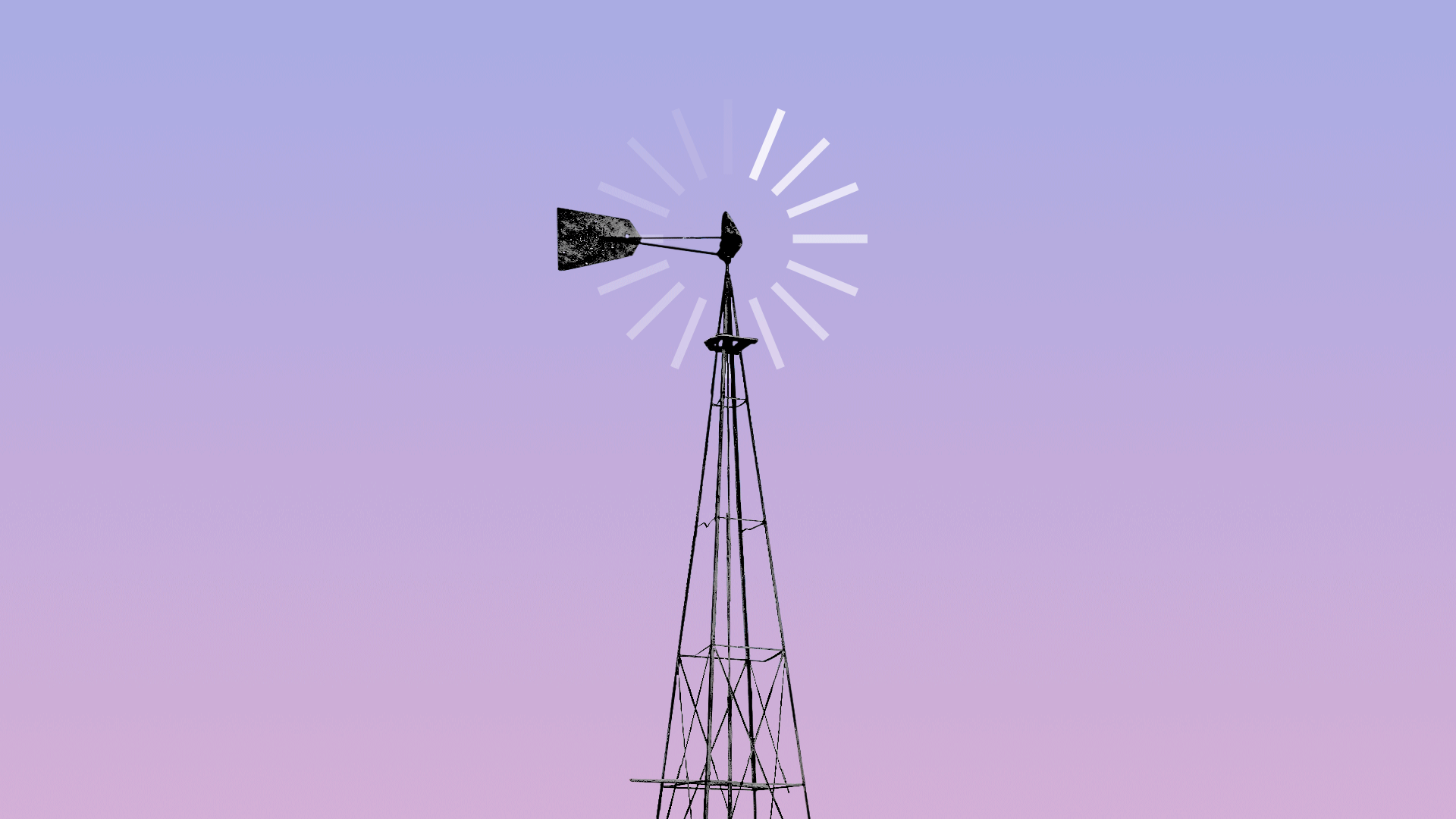 Animated illustration of a metal windmill with a loading circle as its blades