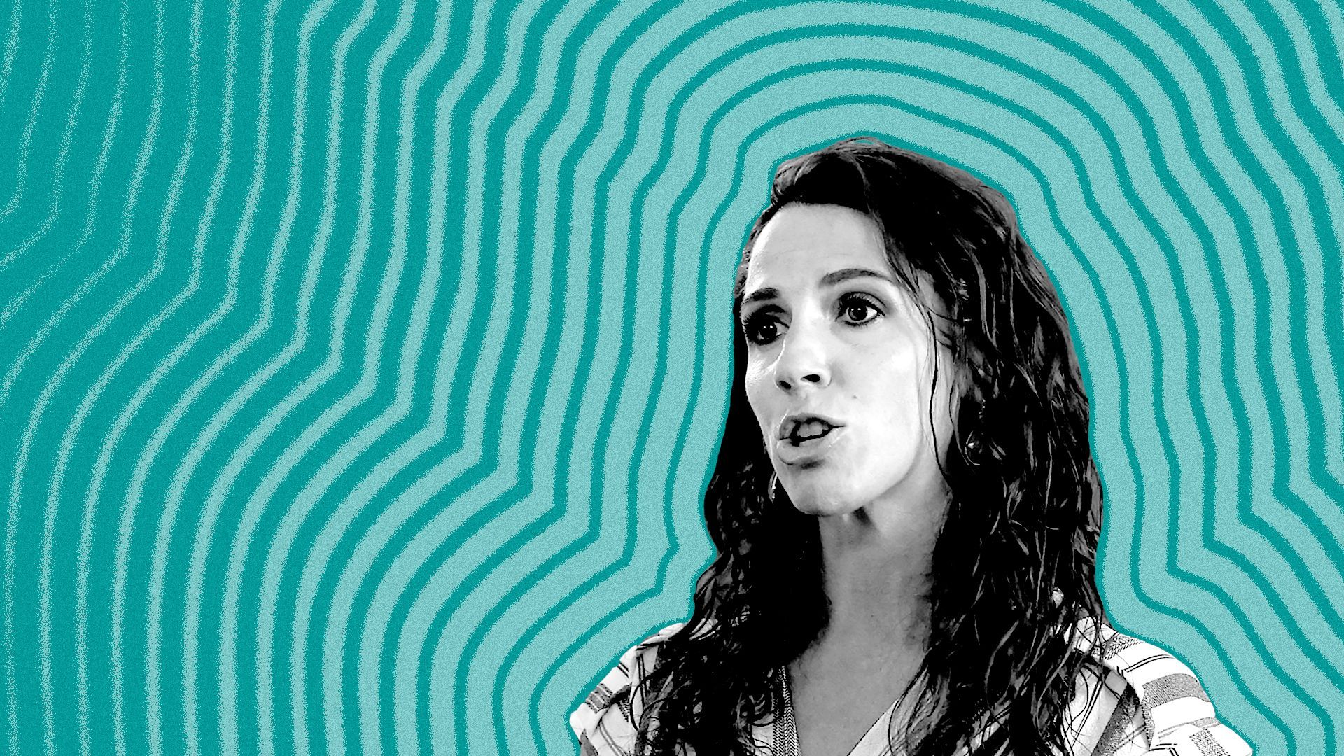 Photo illustration of auditor Diana DiZoglio with lines emanating from her.