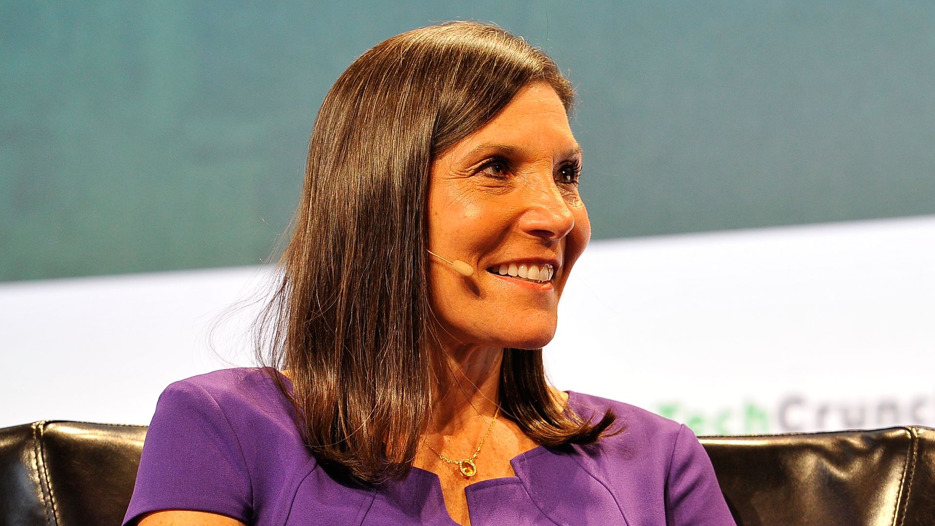 Beth Seidenberg speaking at a TechCrunch conference.
