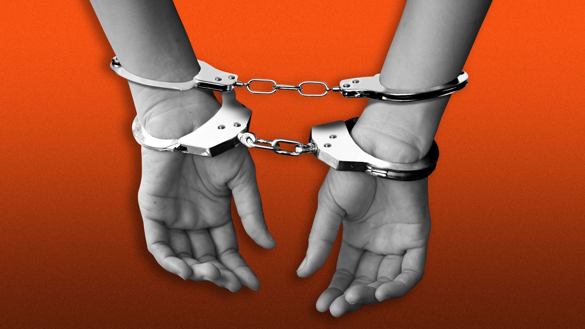 Illustration of a pair of hands wearing two sets of handcuffs.