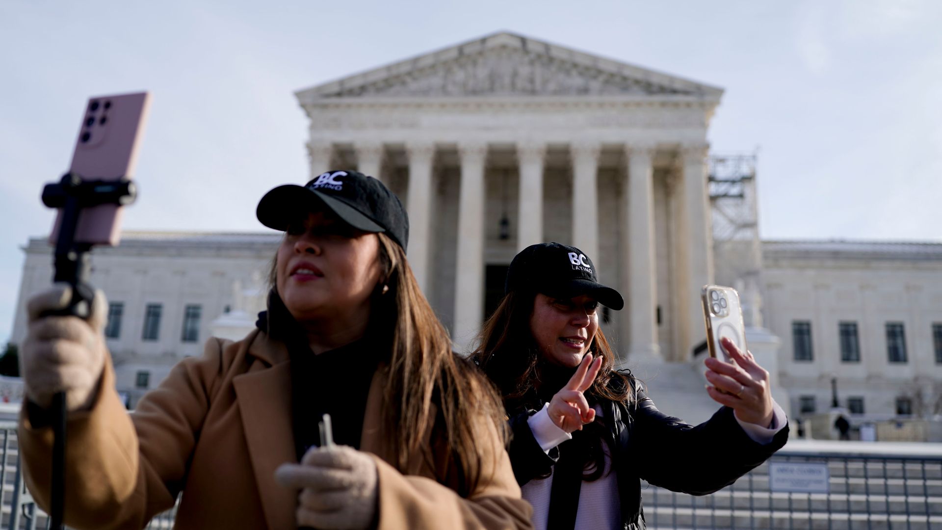 Content creators livestream outside the US Supreme Court in Washington, DC, US, on Friday, Jan. 10, 2025. The future of the wildly popular social media platform TikTok rides on a US Supreme Court clash that pits national security against free speech - and one president against another. Photographer: