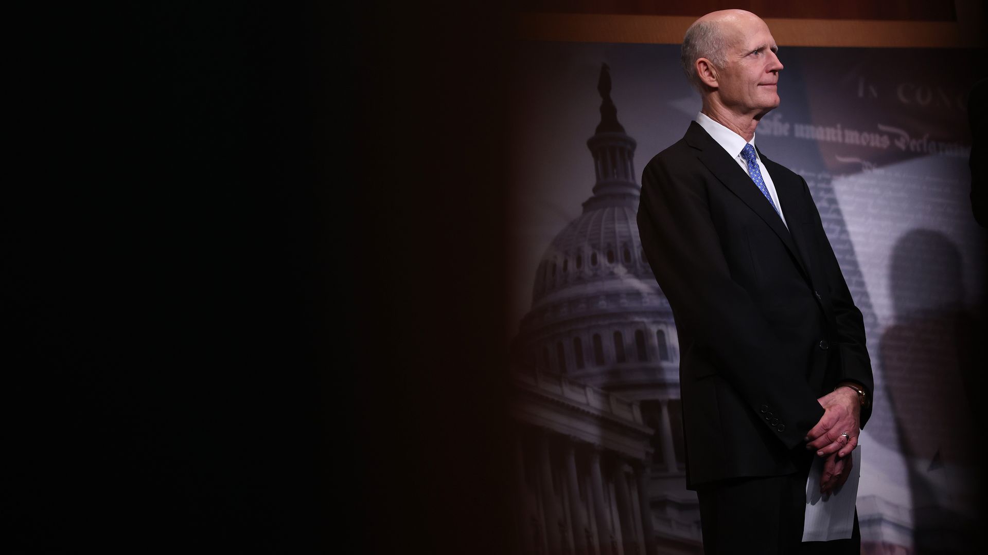 U.S. Sen. Rick Scott (R-FL) attends a press conference on government funding at the U.S. Capitol