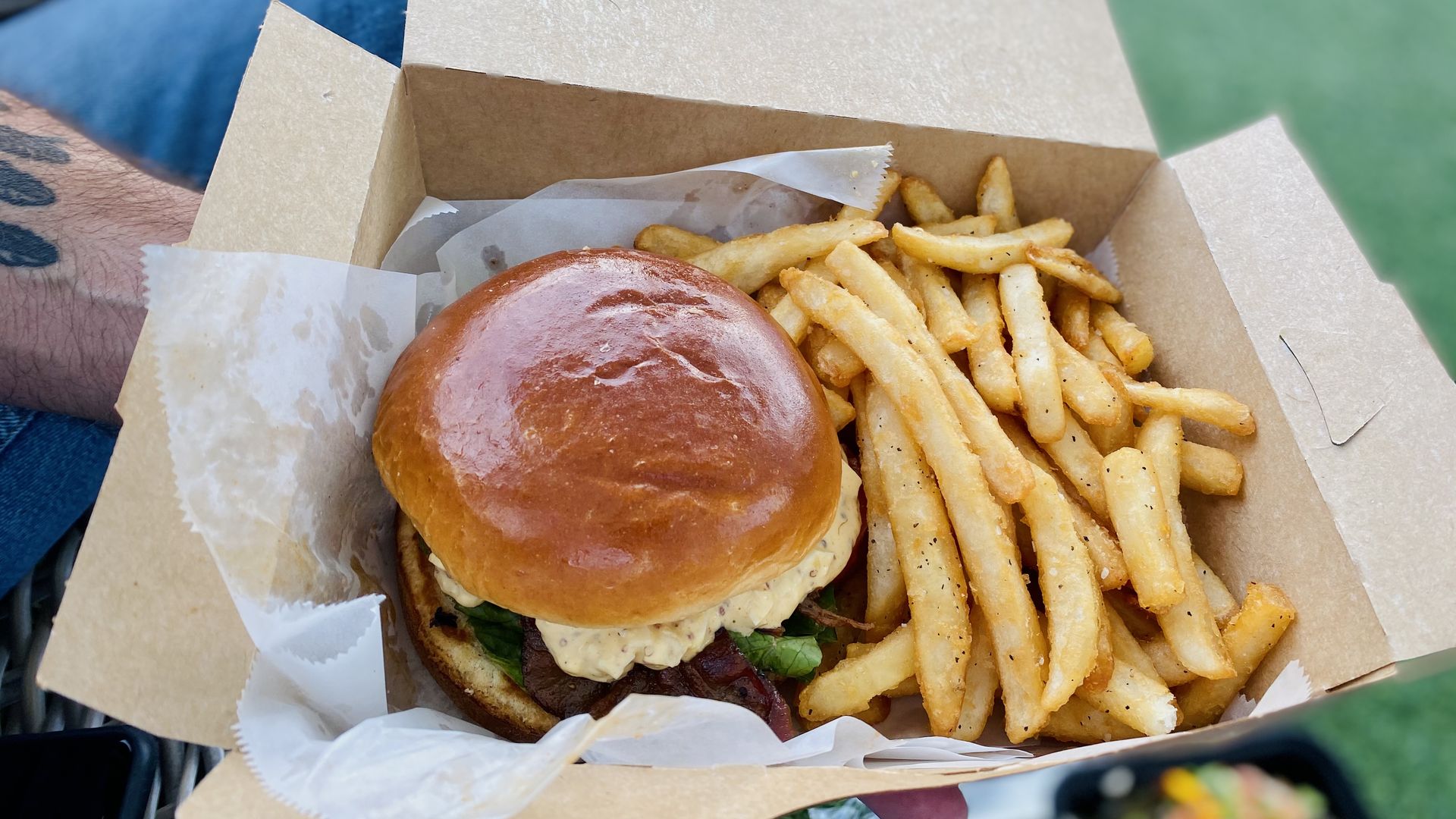 A photo of the Part Time Lover, a burger from 7th and Grove at Sparkman Wharf.