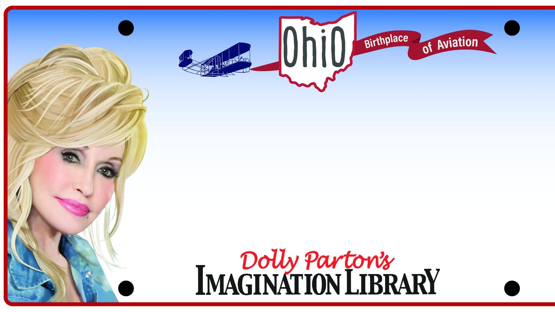 An Ohio custom license plate of Dolly Parton's Imagination Library, with a headshot of Dolly on the lefthand side. 