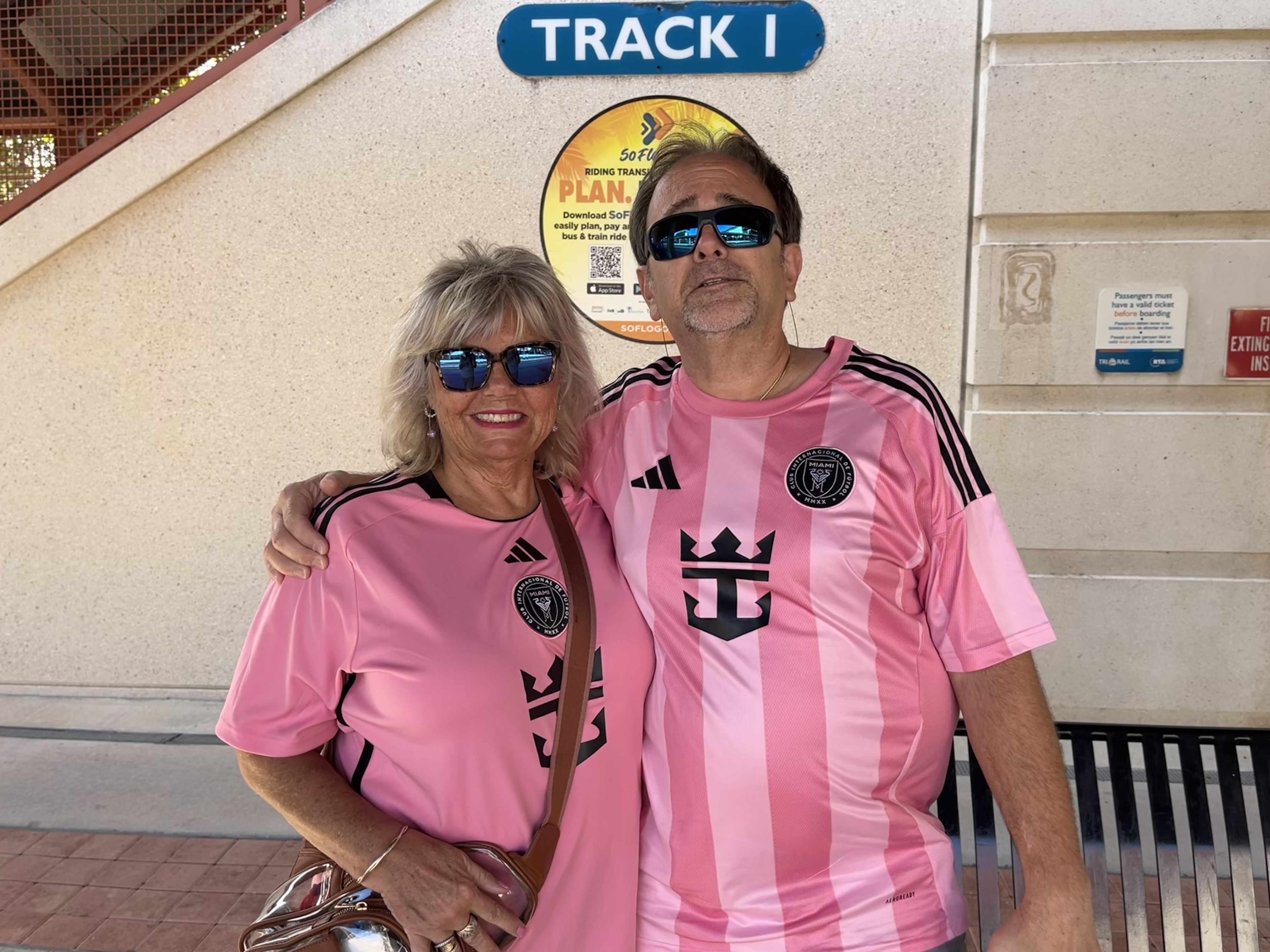 Inter Miami fans Rick and Nancy Blanchett took the Tri-Rail to Saturday's match. Photo: Martin Vassolo/Axios