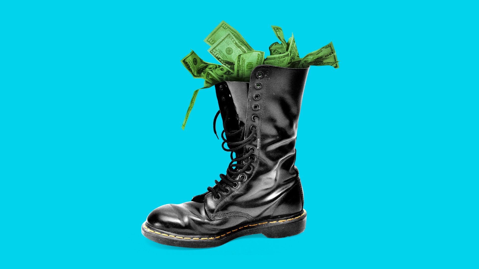Illustration of a boot full of cash. 