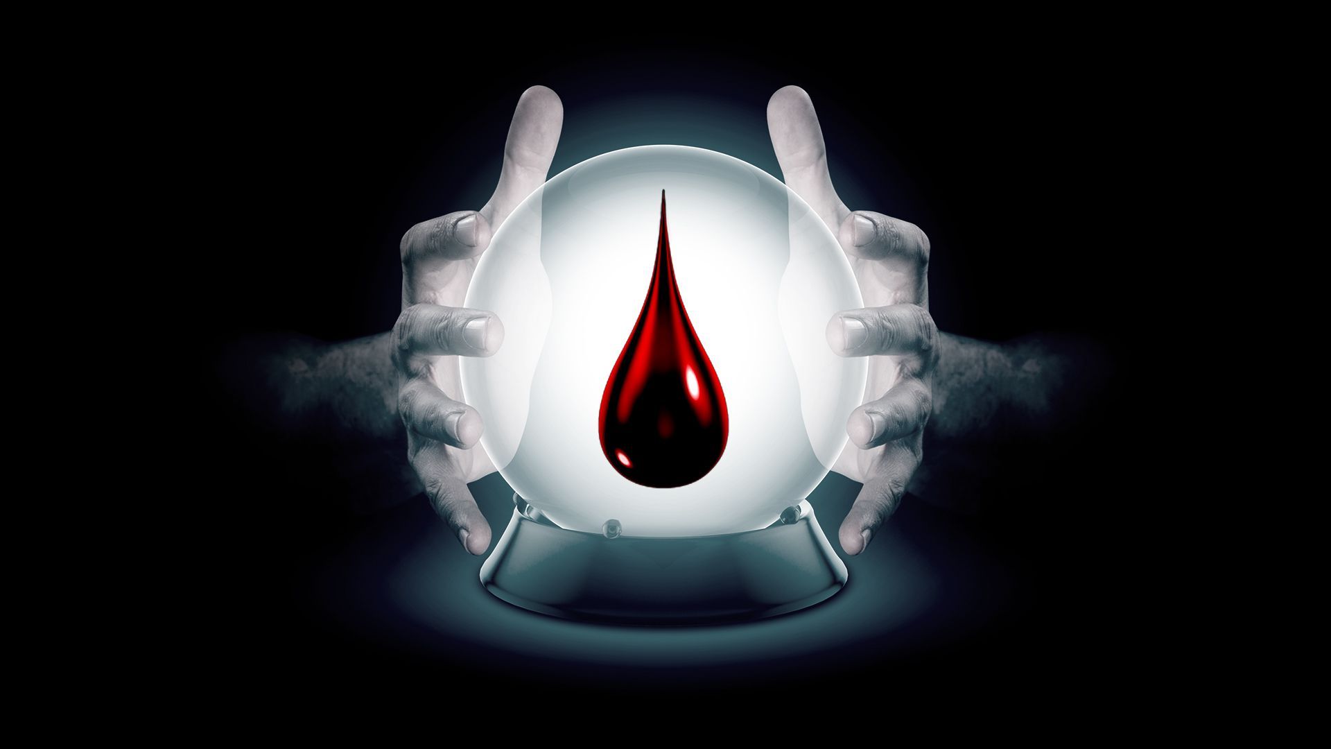 Illustration of a blood droplet inside of a crystal ball.
