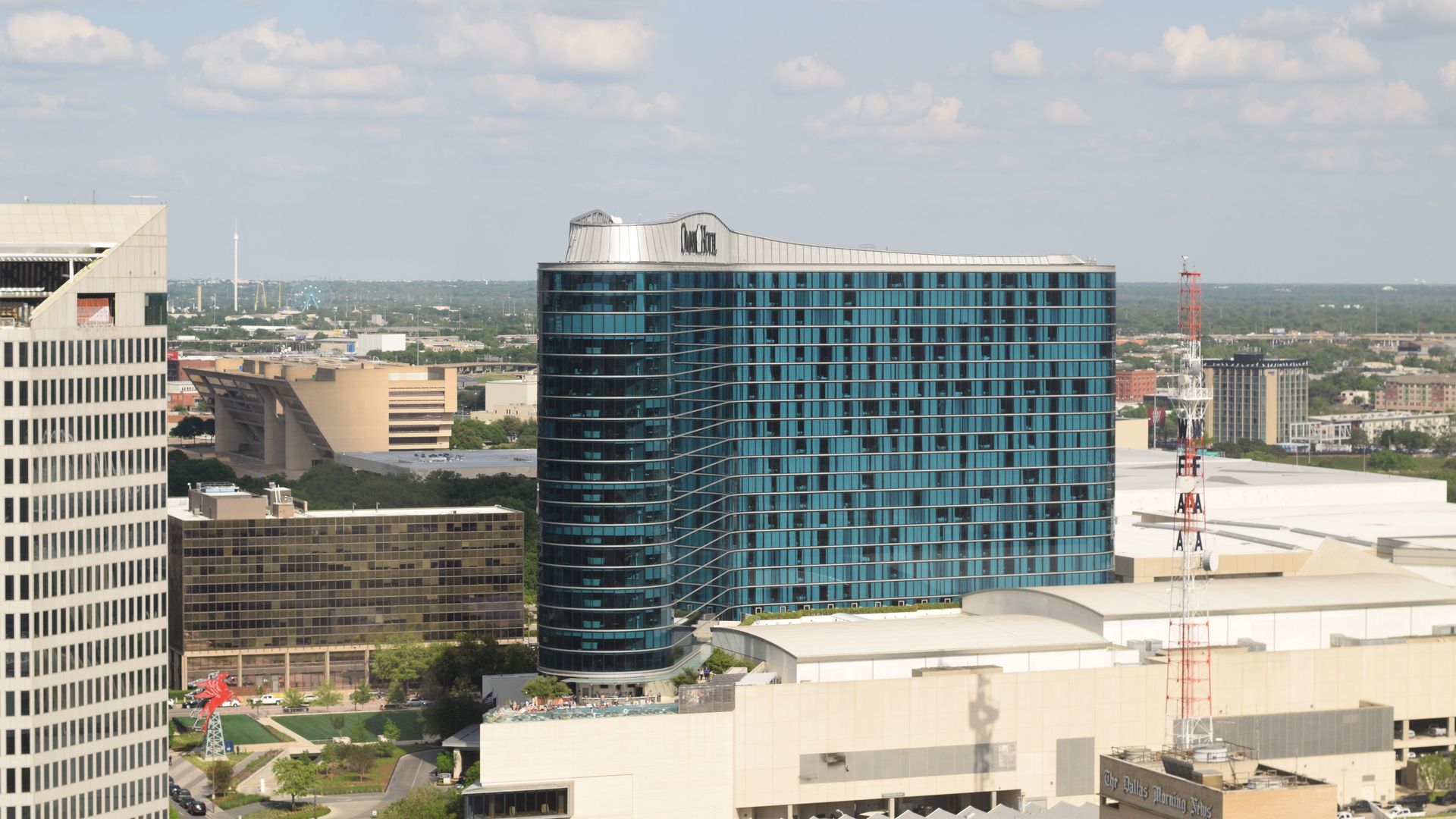 The Dallas Omni hotel, from the air