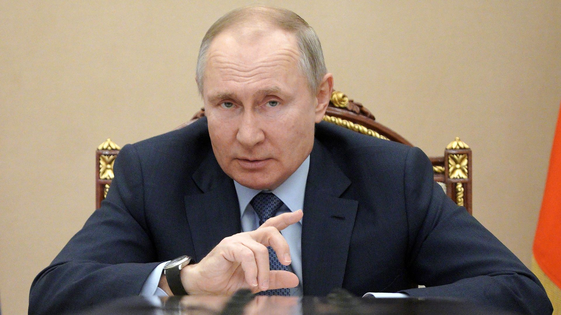Russia's President Vladimir Putin speaking with members of the Russian government in Moscow on March 10.