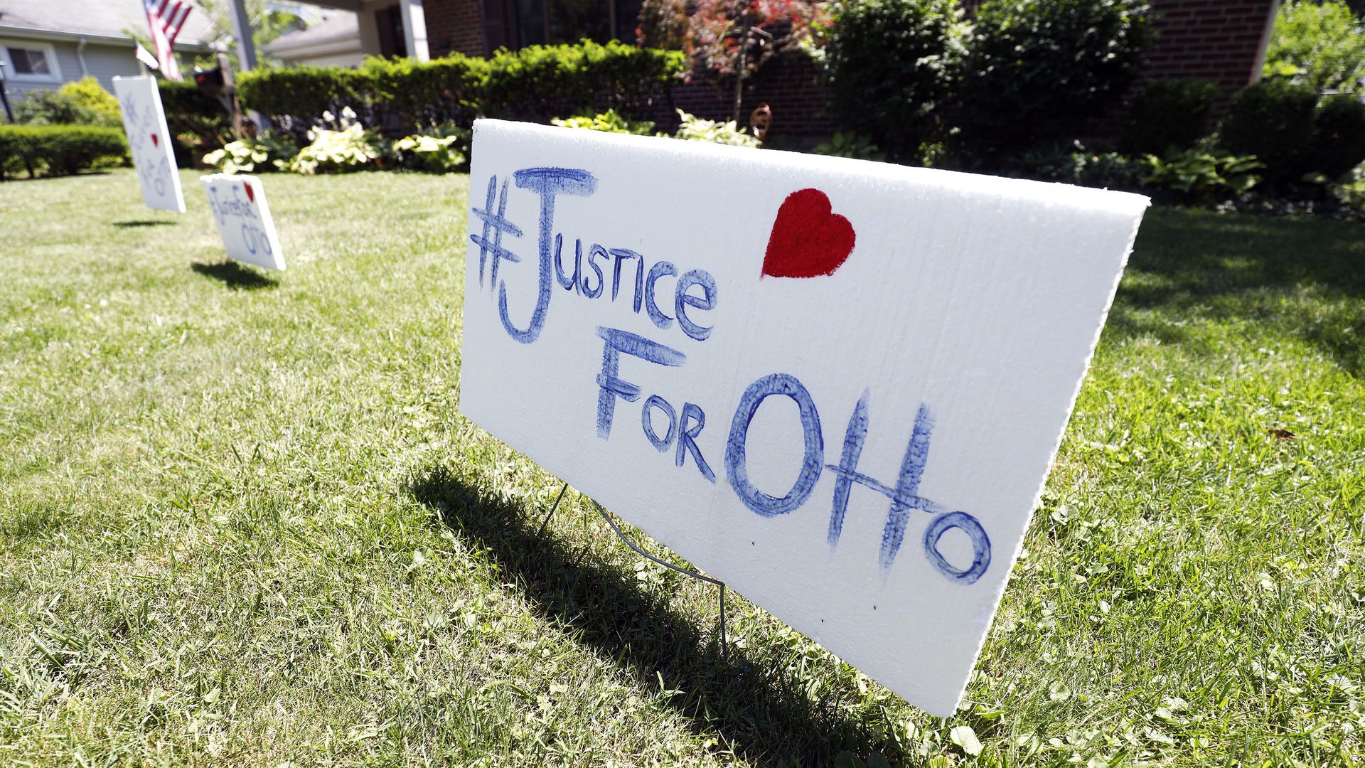 A lawn sign in Wyoming, Ohio, that says "Justice for Otto"