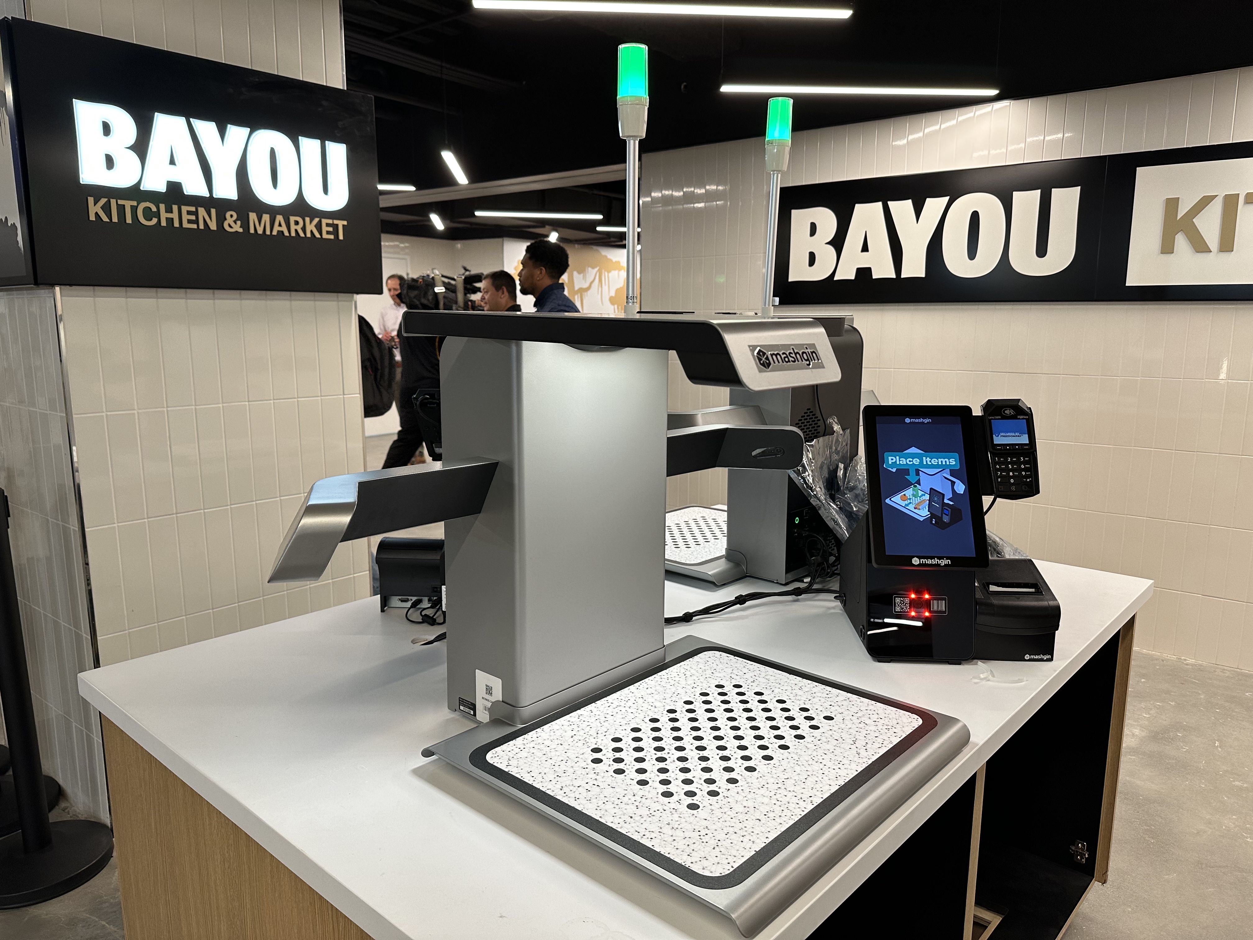 Photo shows the AI-power self-checkout at the Caesars Superdome in New Orleans