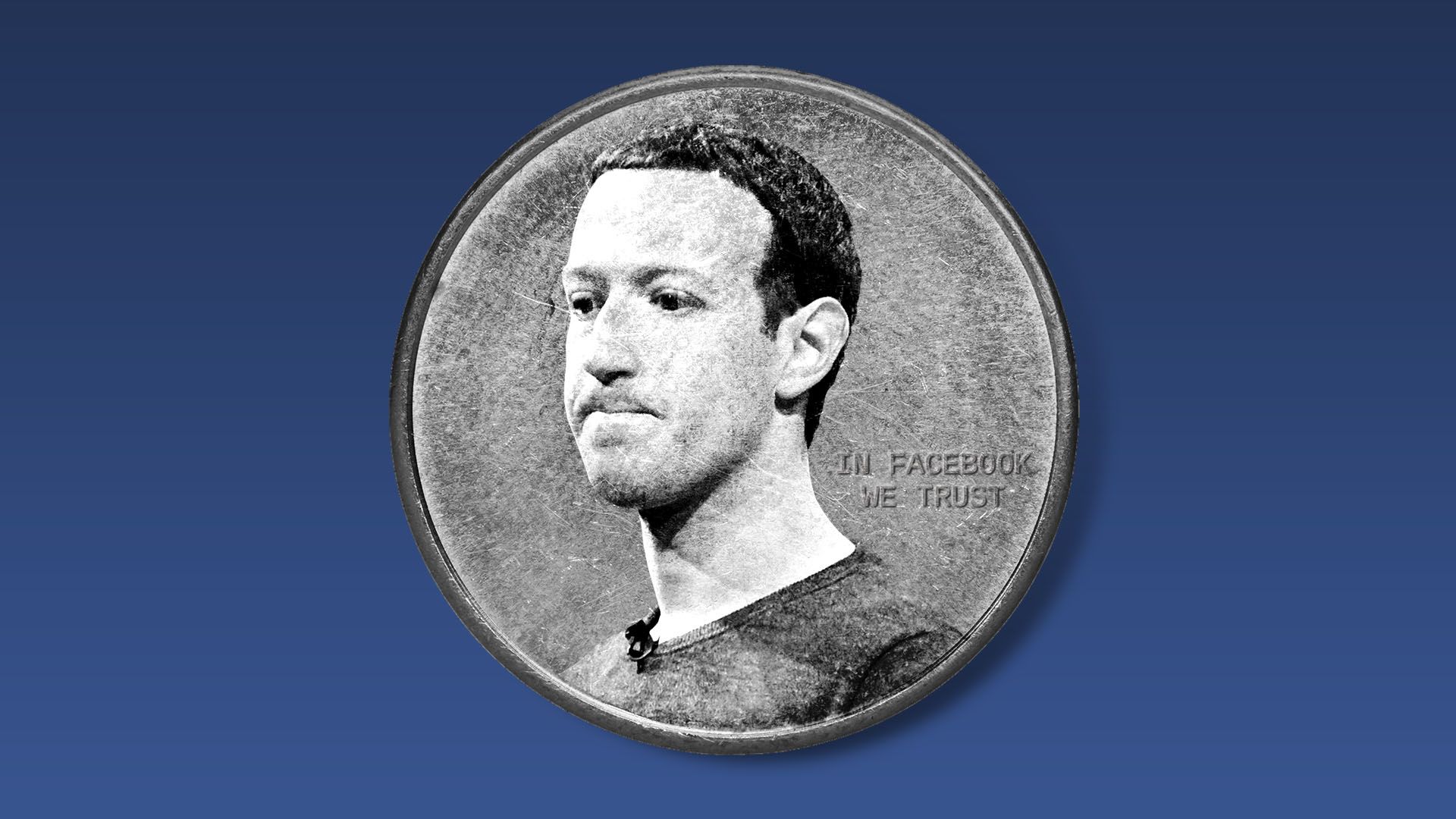 Illustration of a coin with Mark Zuckerberg's face on it