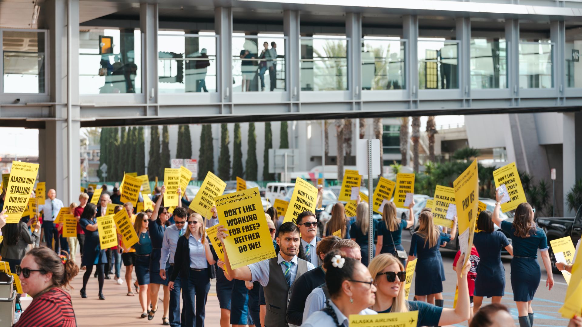 A December flight attendant demonstration outside of San Diego International Airport