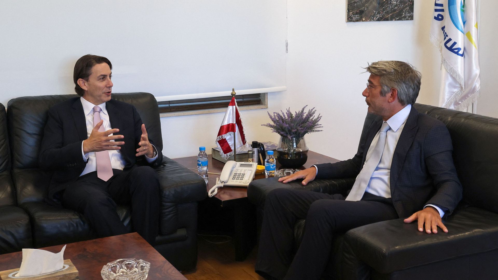 Lebanon's caretaker Energy Minister Walid Fayad (R) meets with US Senior Advisor for Energy Security Amos Hochstein in Beirut on June 13, 2022.