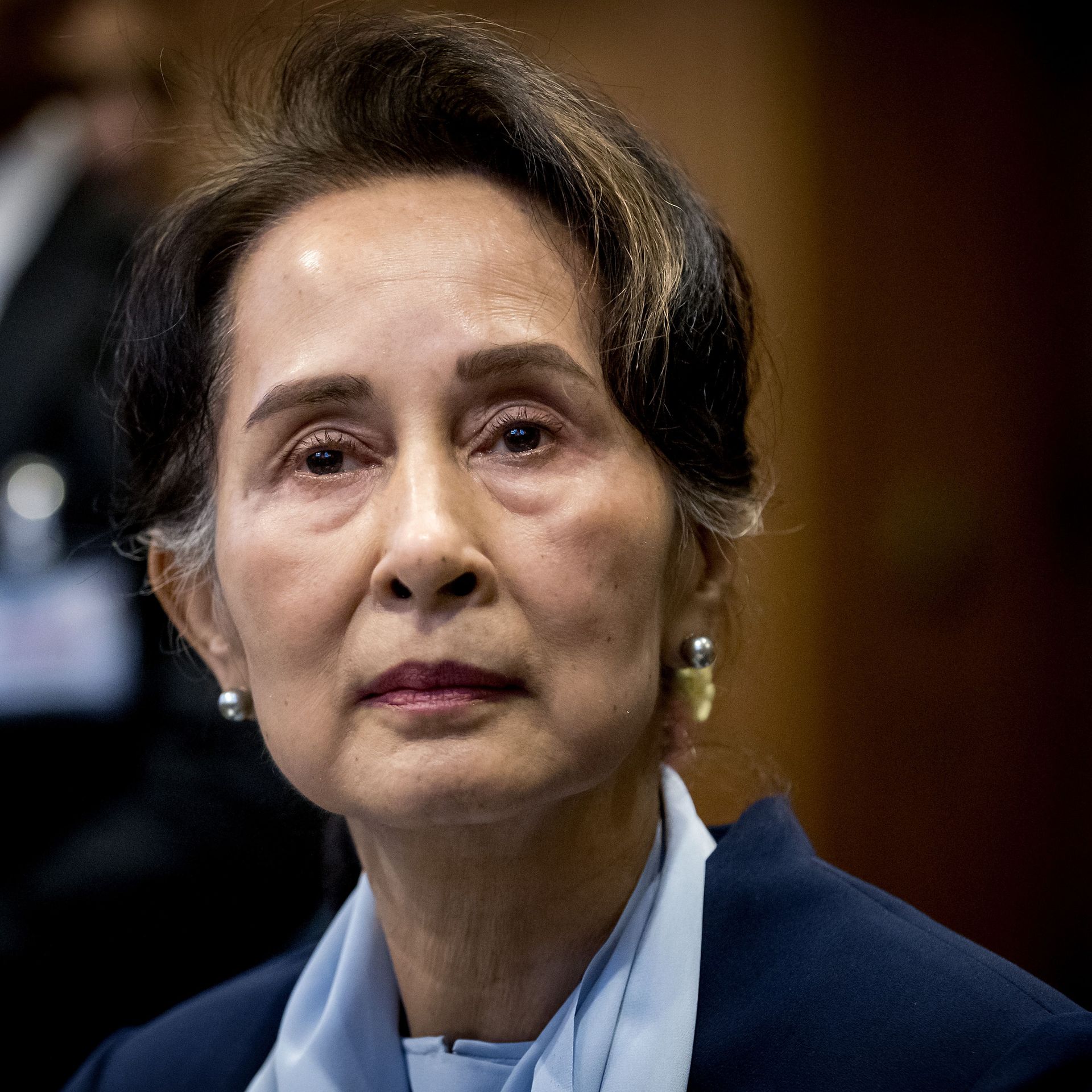 Myanmar's then-State Counsellor Aung San Suu Kyi at the UN's International Court of Justice on December 11, 2019 in the Peace Palace of The Hague,.