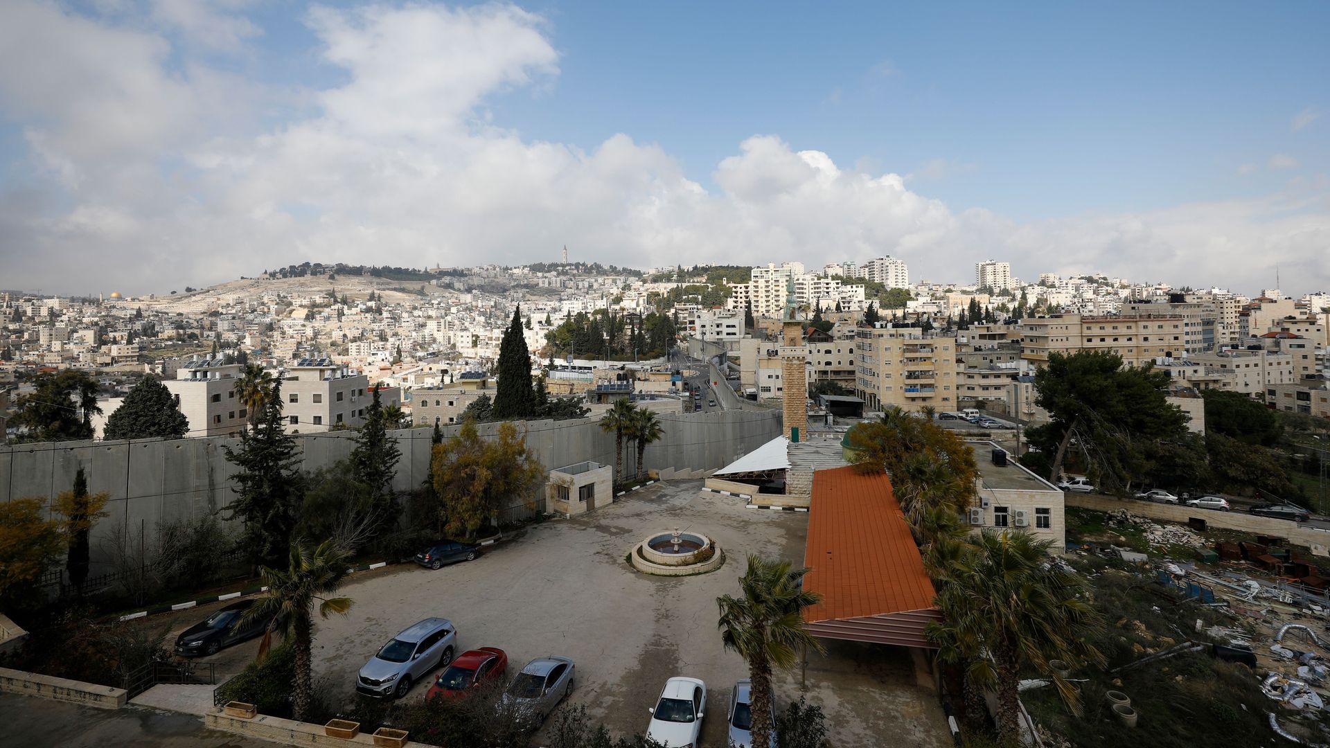A wall separating East Jerusalem and Palestinian city Abu Dis