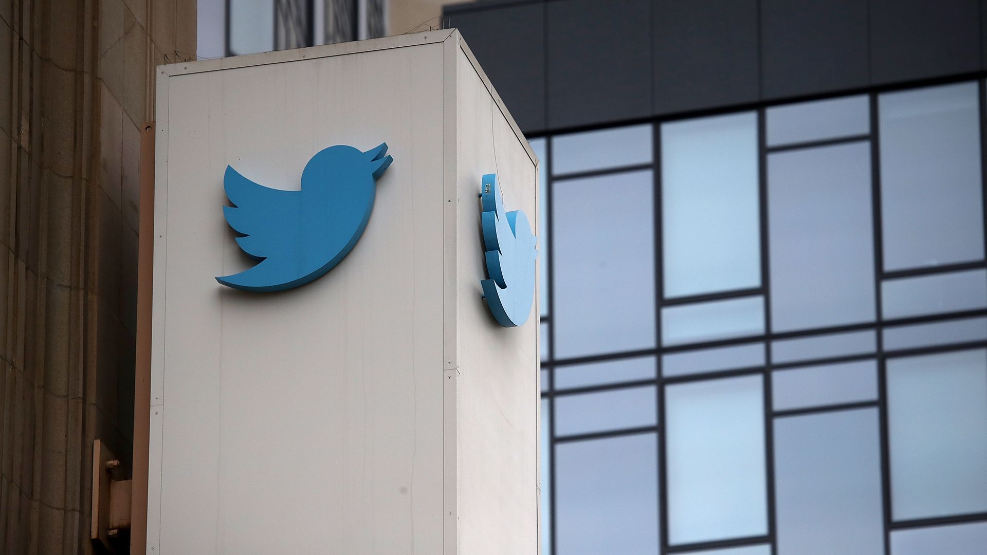 The logo outside Twitter headquarters in San Francisco, California. 