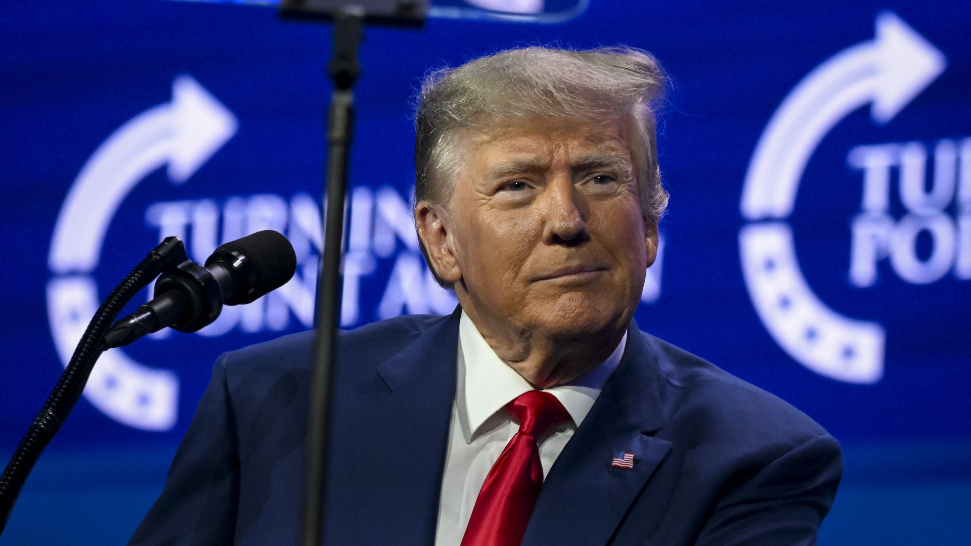 Former US President Donald speaks at the Turning Point Action conference in West Palm Beach, Florida, US, on Saturday, July 15, 2023