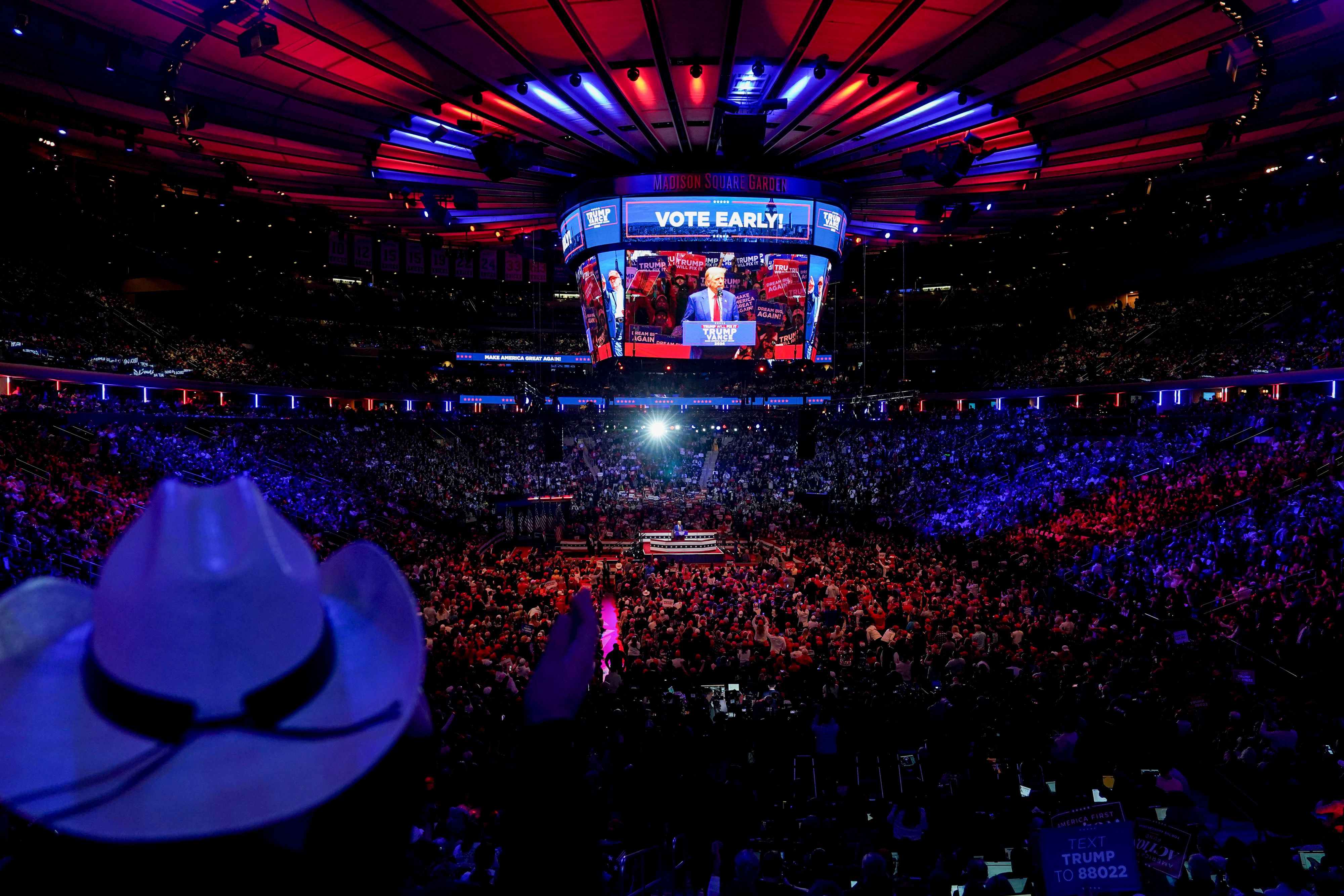 Former President Trump speaks at his Madison Square Garden rally Sunday night.